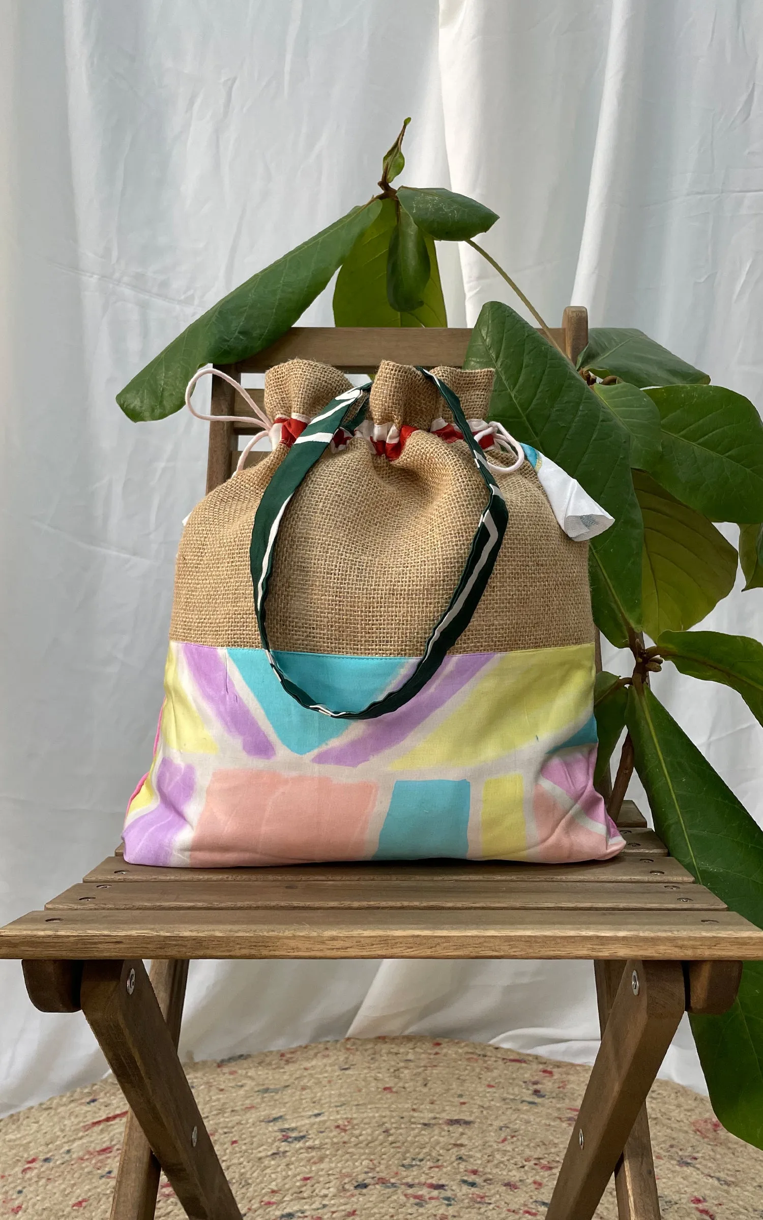 Hand Brush Painted Drawstring Tote Bag