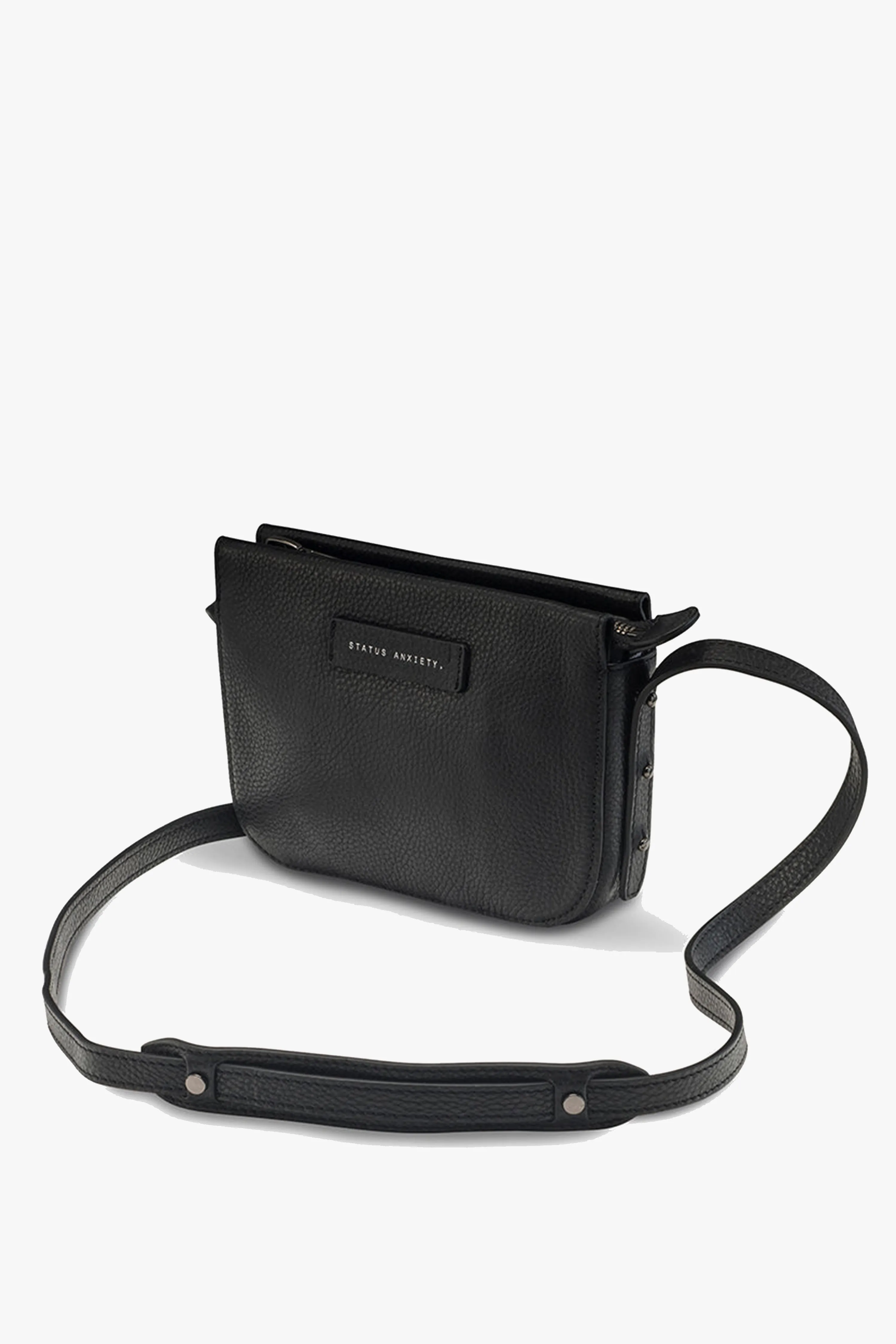 In Her Command Curved Base Black Cross Body Bag With Stud Detail