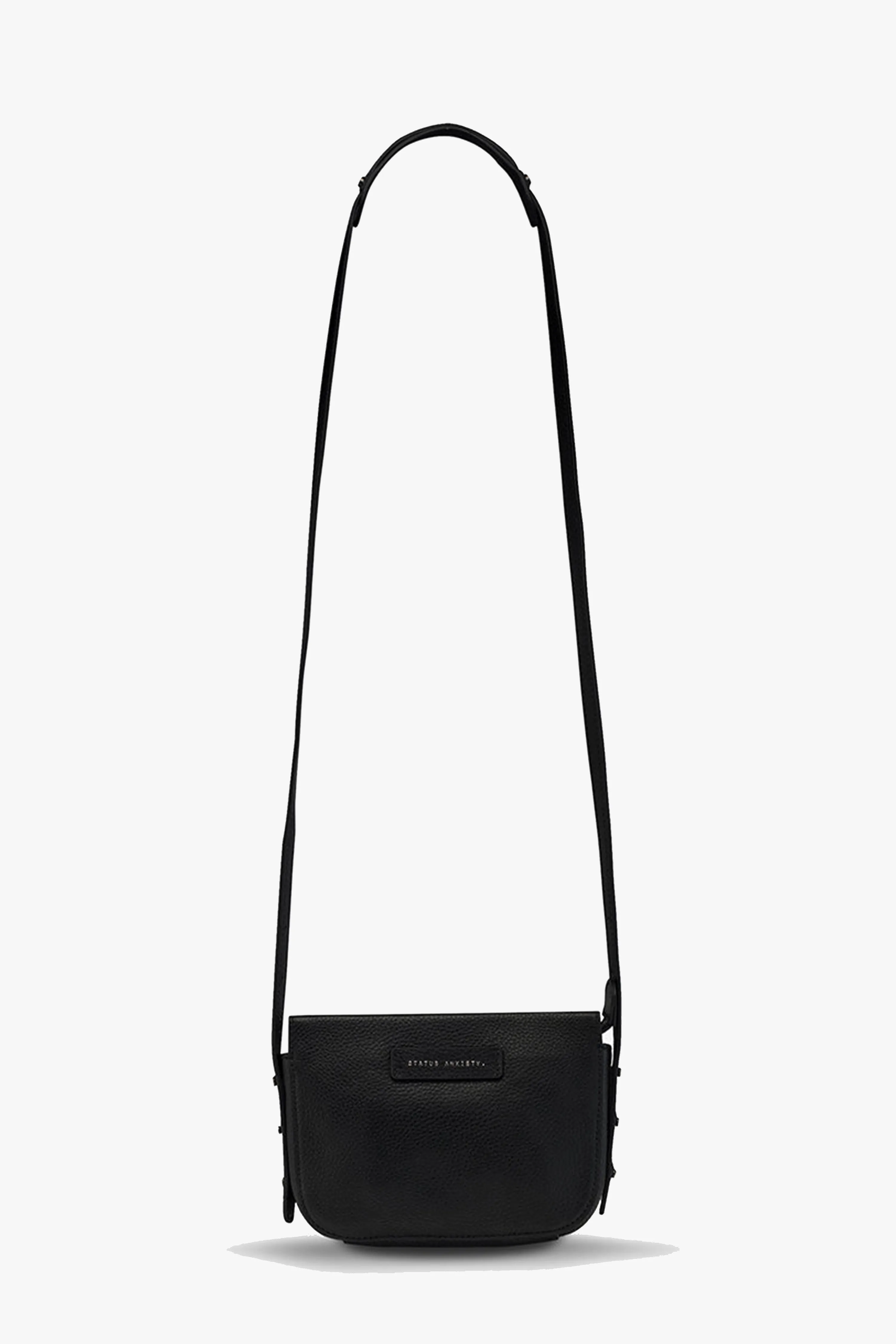 In Her Command Curved Base Black Cross Body Bag With Stud Detail