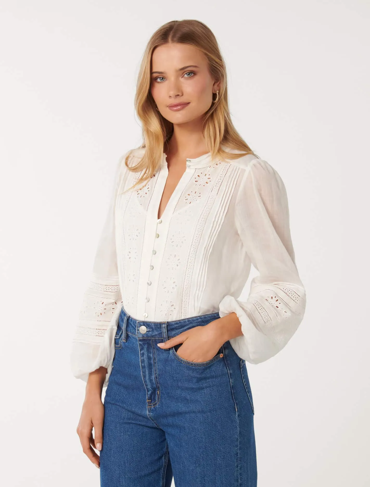 Inez Keyhole Trim Spliced Blouse