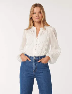 Inez Keyhole Trim Spliced Blouse