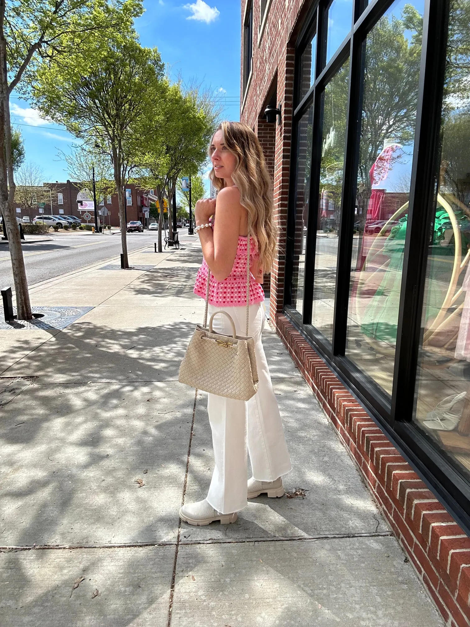 Ivory Quilted Handbag with Gold Detail