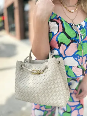 Ivory Quilted Handbag with Gold Detail