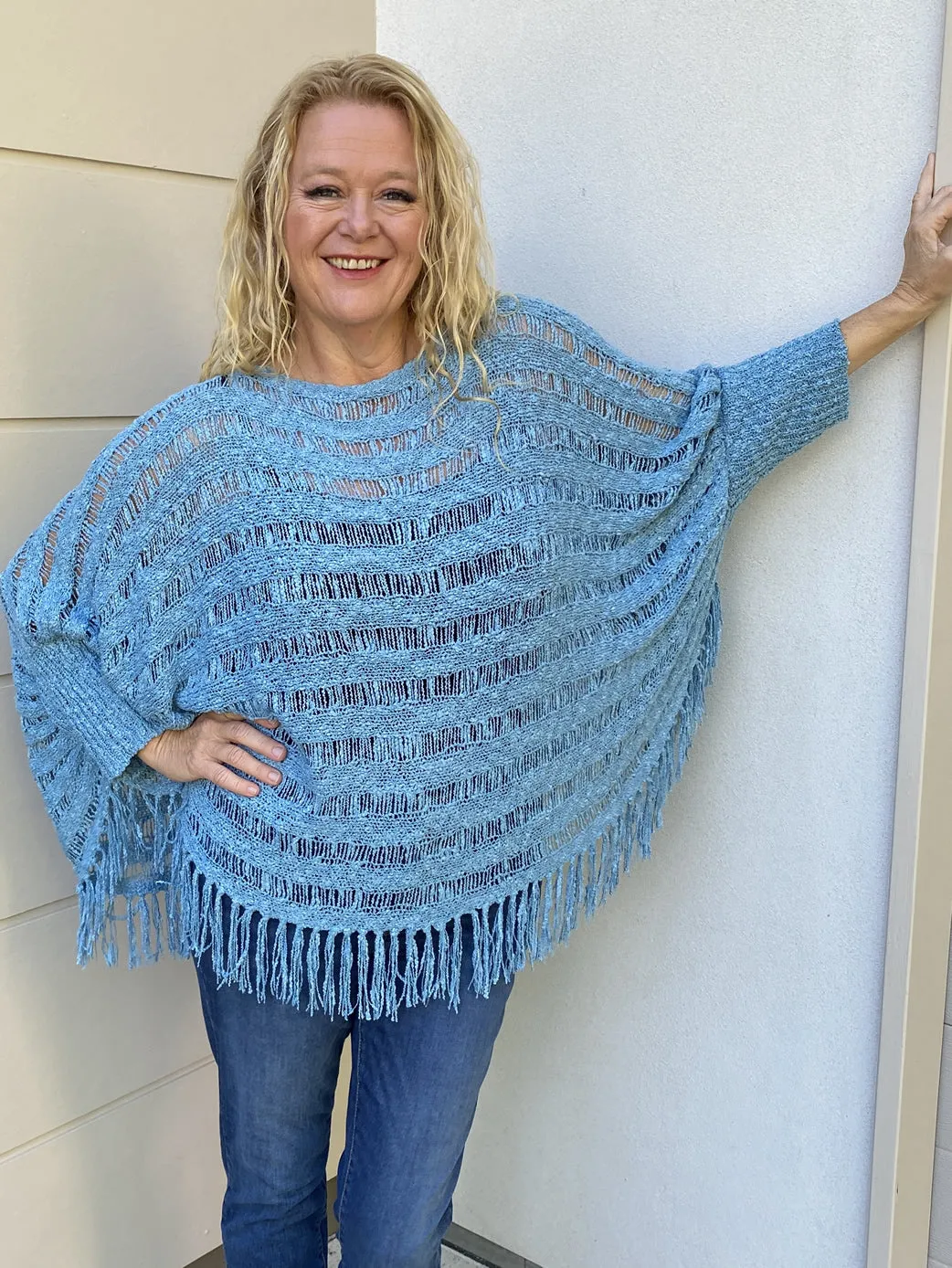 Katey Poncho Top Shawl Light Denim