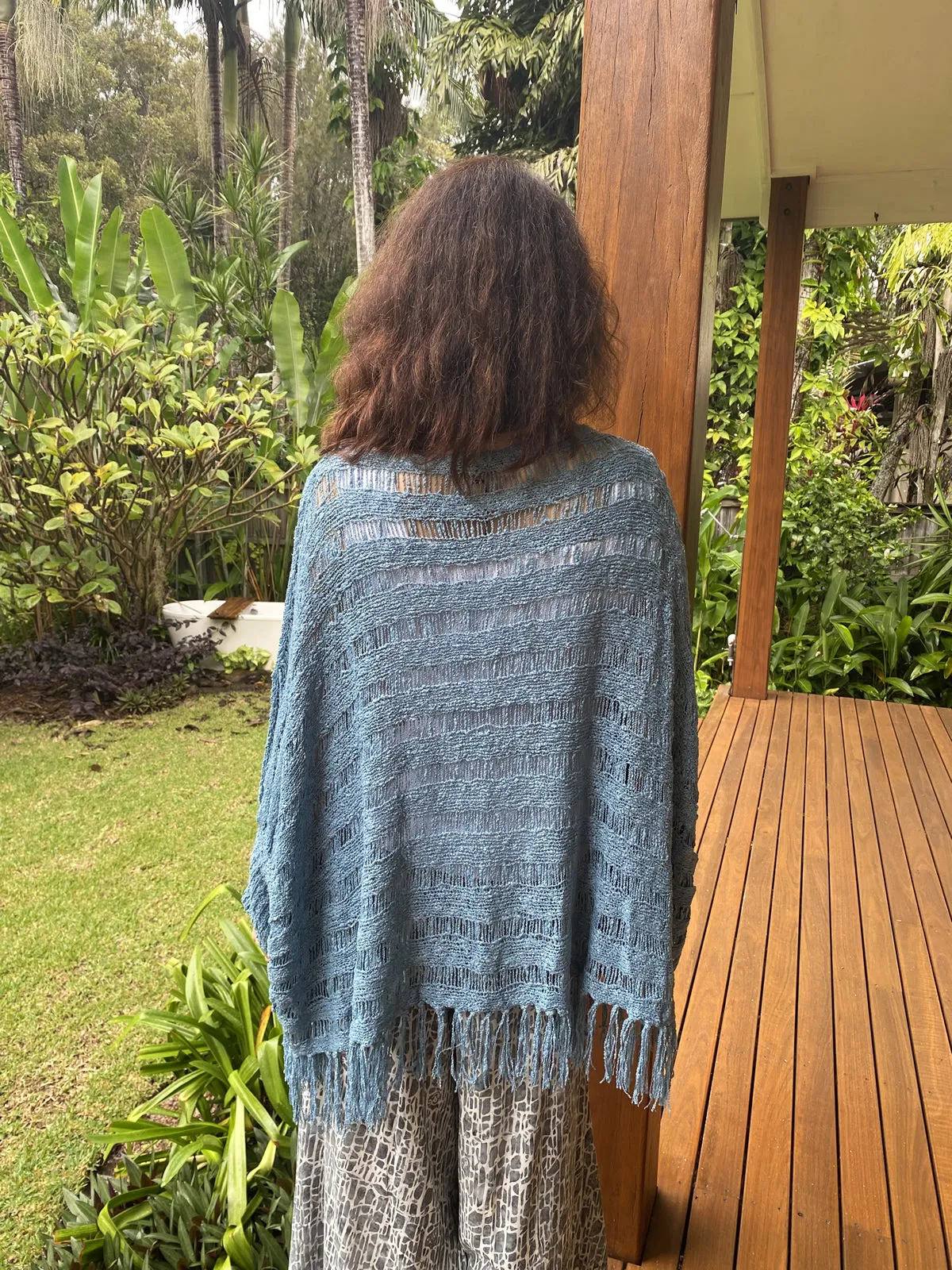 Katey Poncho Top Shawl Light Denim