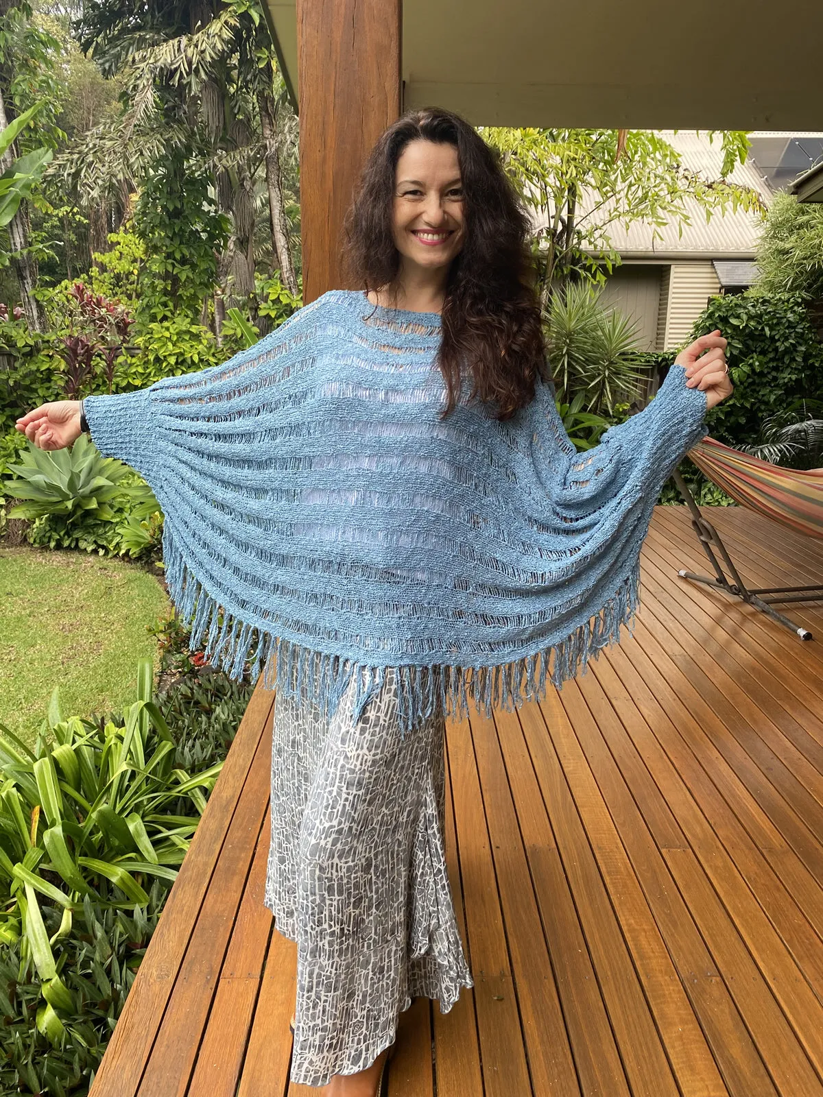 Katey Poncho Top Shawl Light Denim