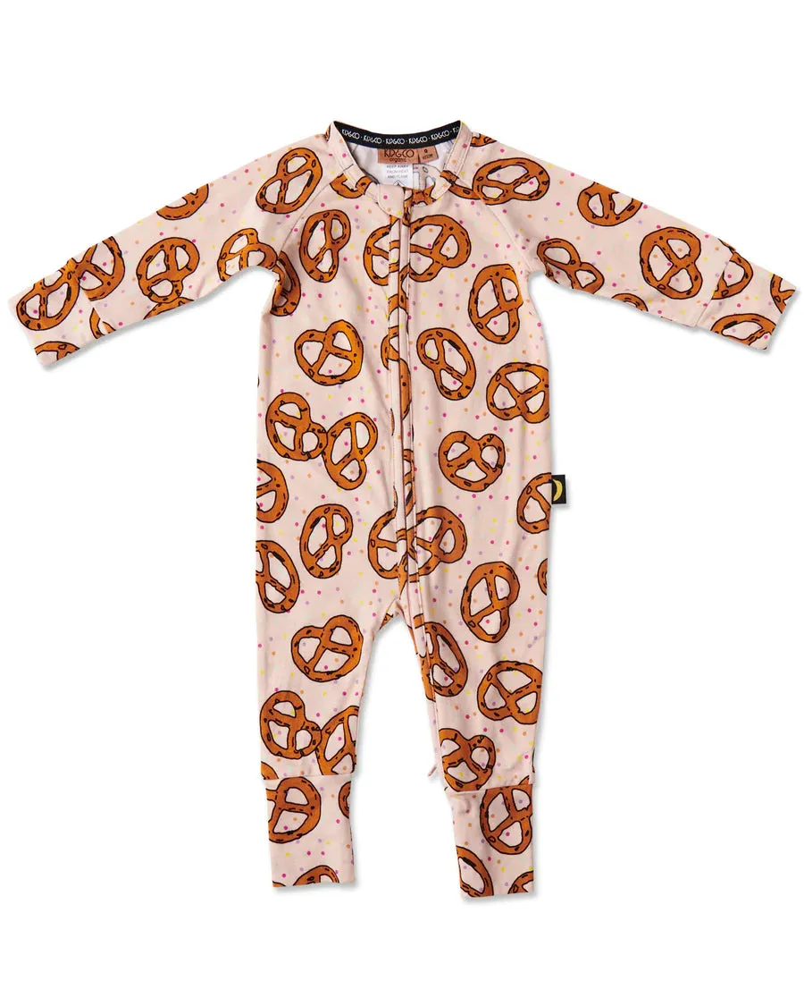 Kip & Co BABY | Pretzels Pink Organic Long Sleeve Zip Romper