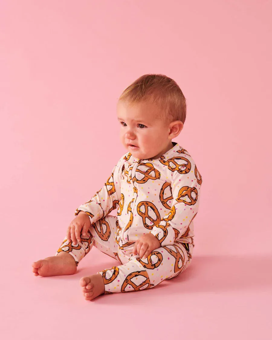 Kip & Co BABY | Pretzels Pink Organic Long Sleeve Zip Romper