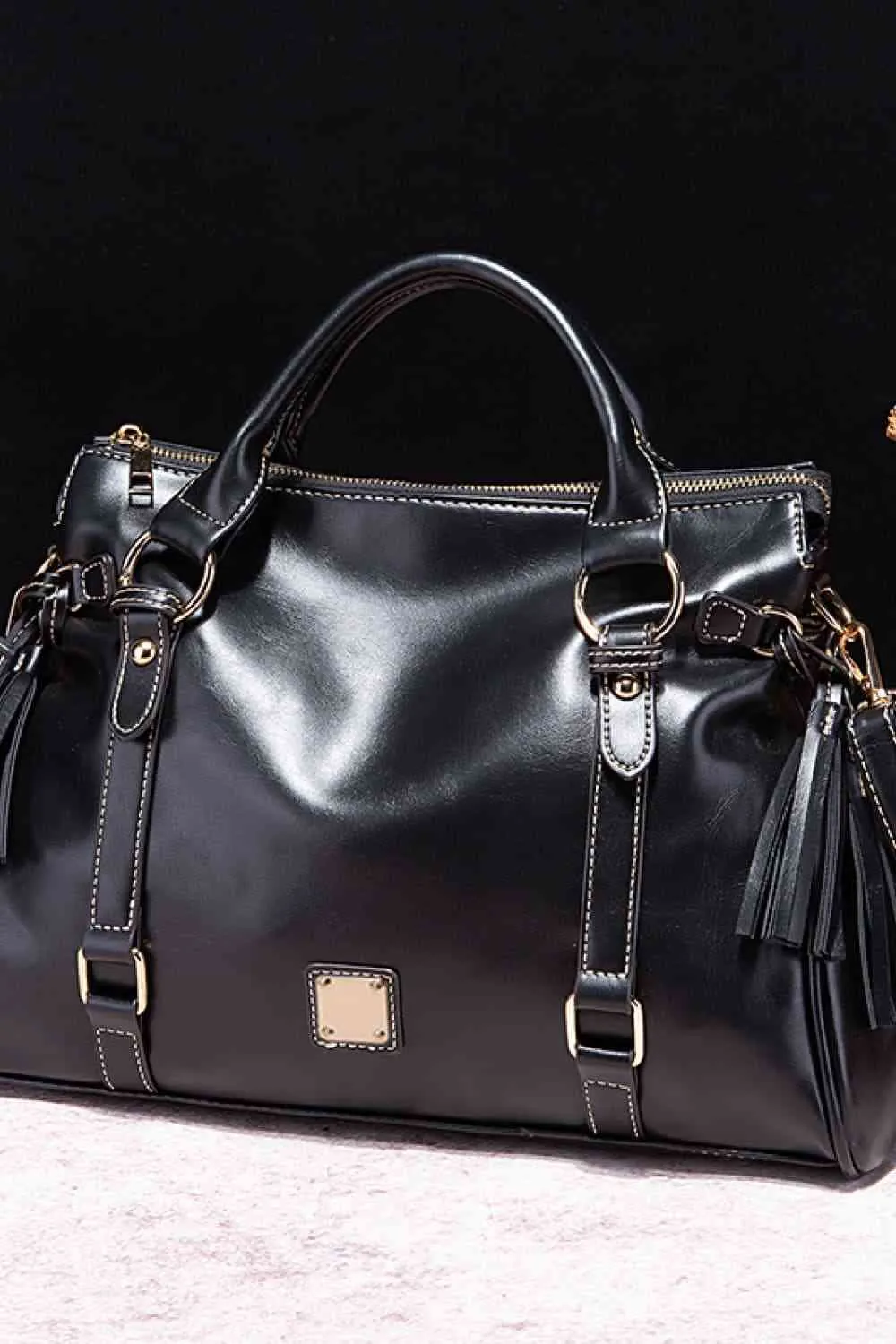 Leather Handbag with Tassels