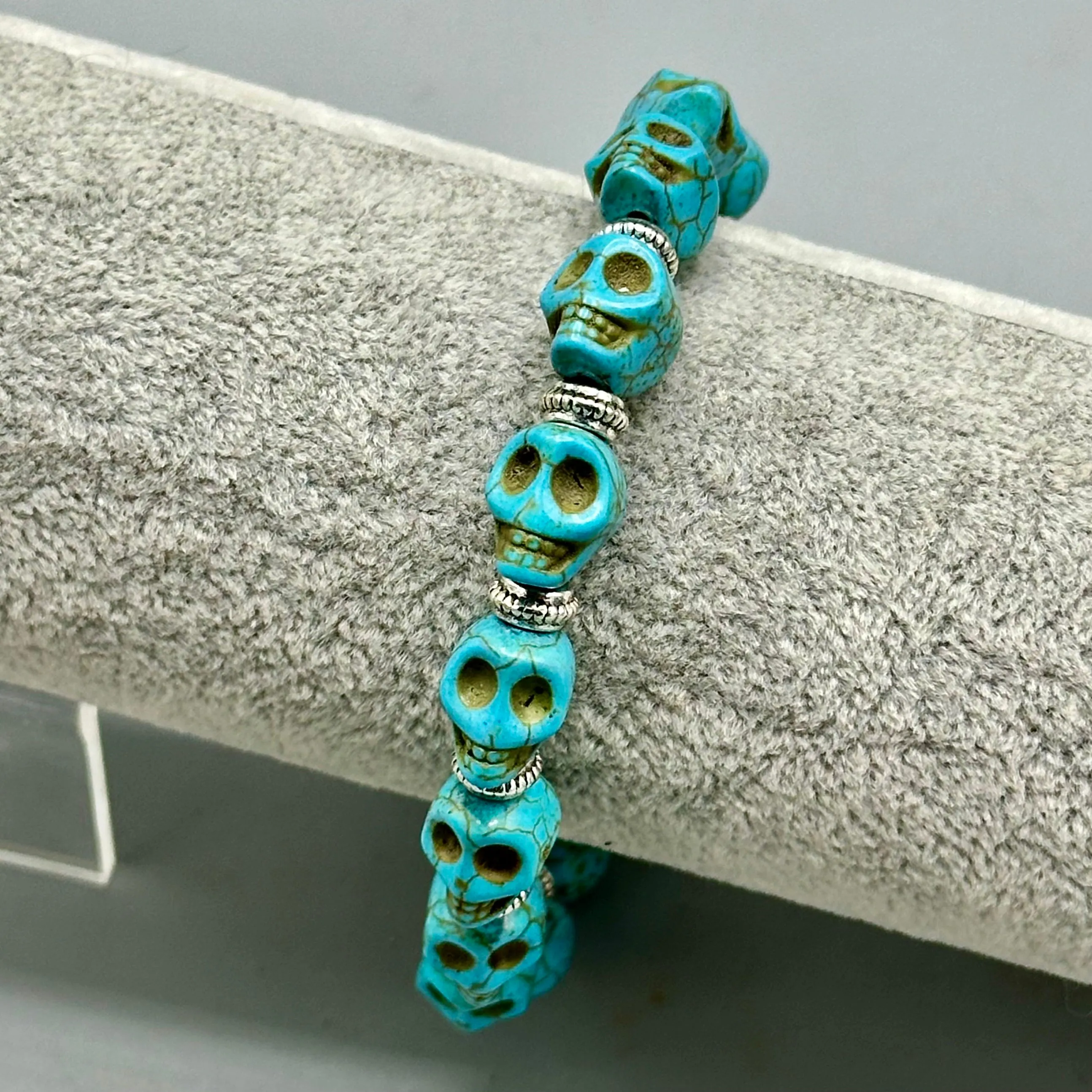 Light Blue Skulls and Brass Bracelet