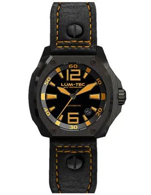 Lum-Tec Mens V-Series Automatic - Black Dial w/ Orange - PVD-Coated - Leather