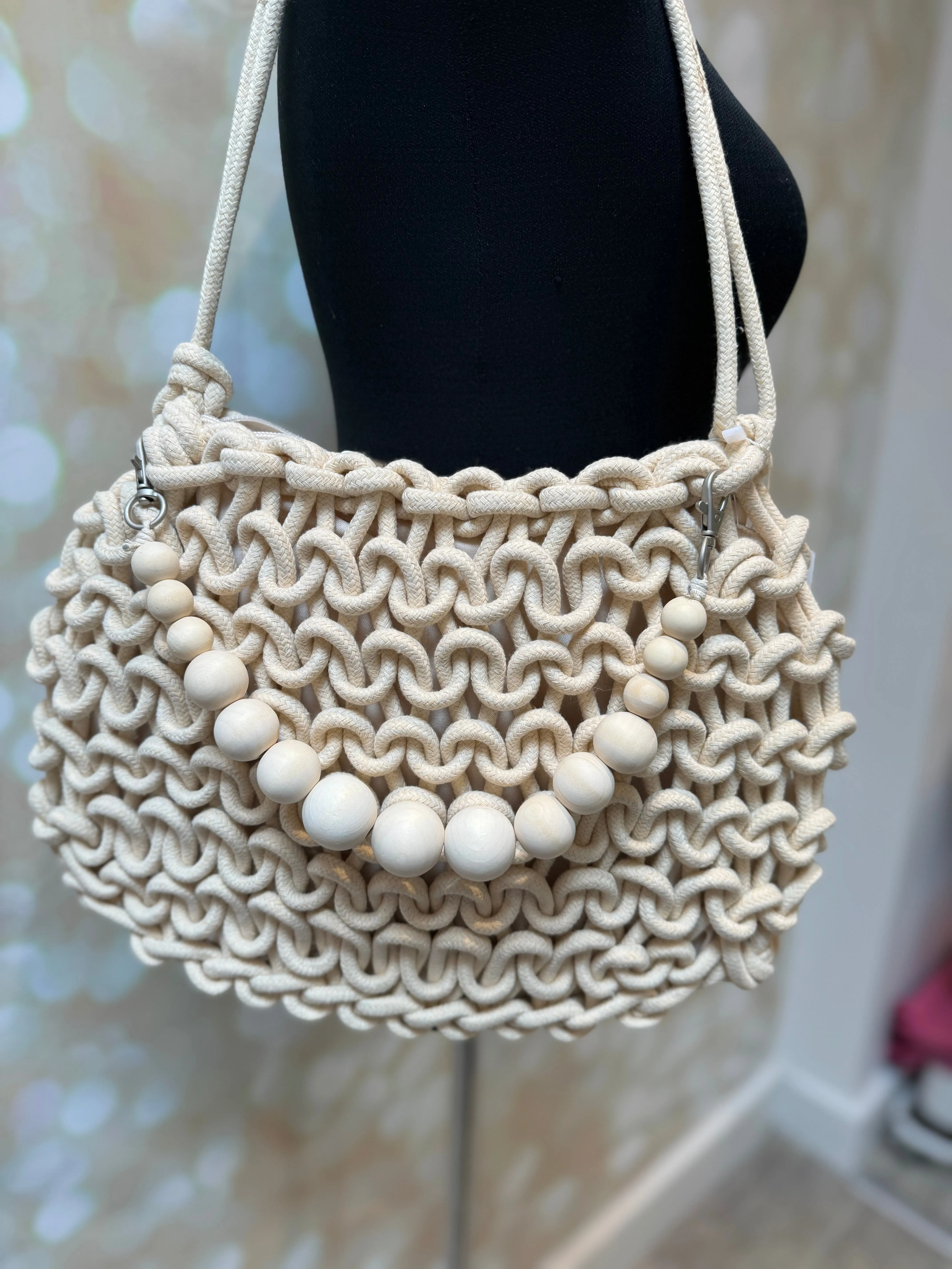 Macrame Beaded Shoulder Bag