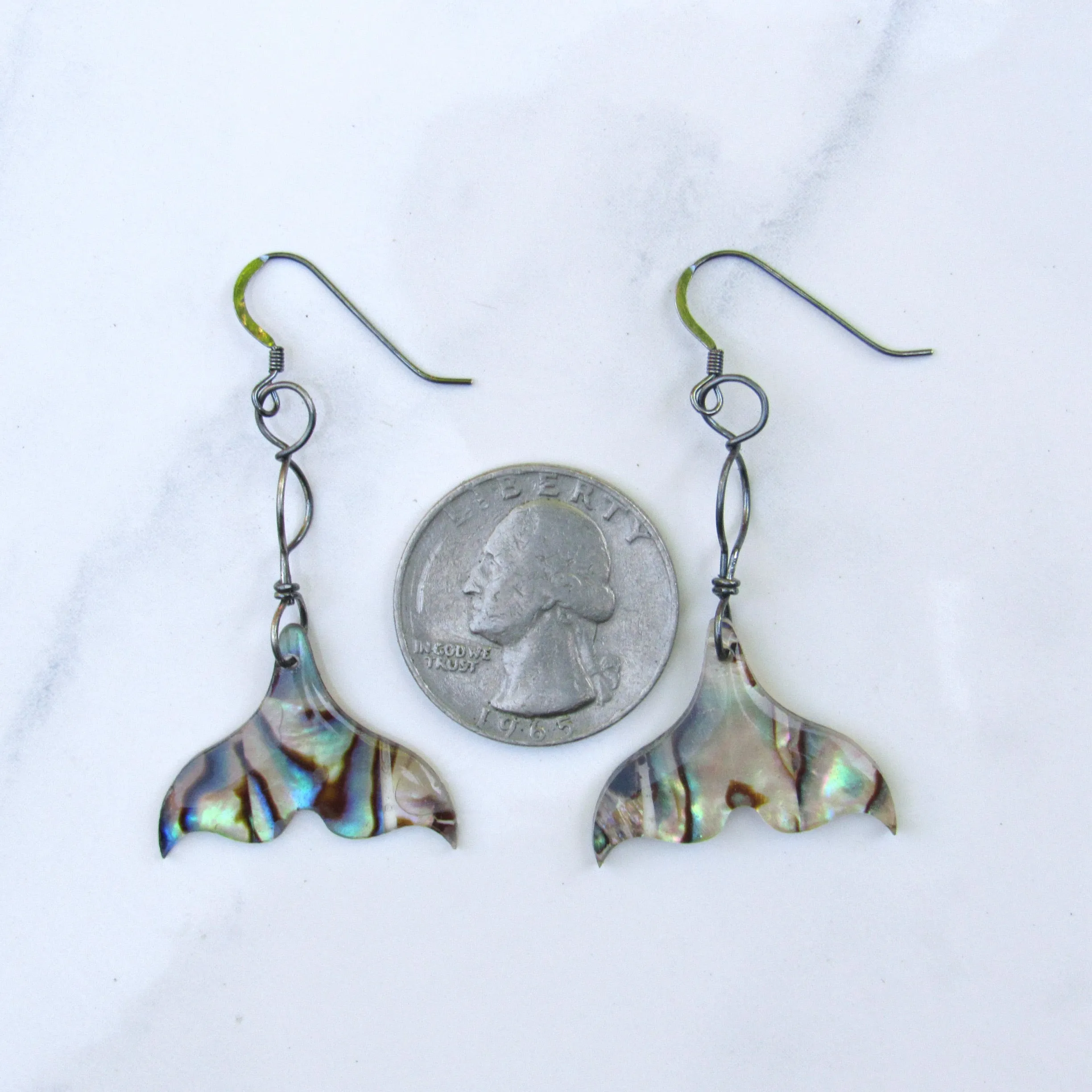 Mermaid Tail Ablaone Earrings on Oxidized  Sterling Silver