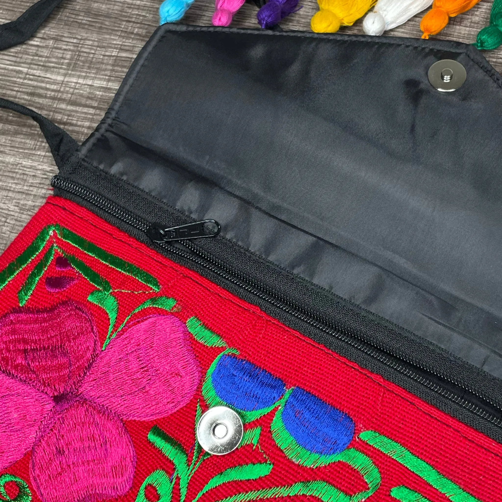 Mexican Embroidered Crossbody Clutch - Multicolor Zinnia