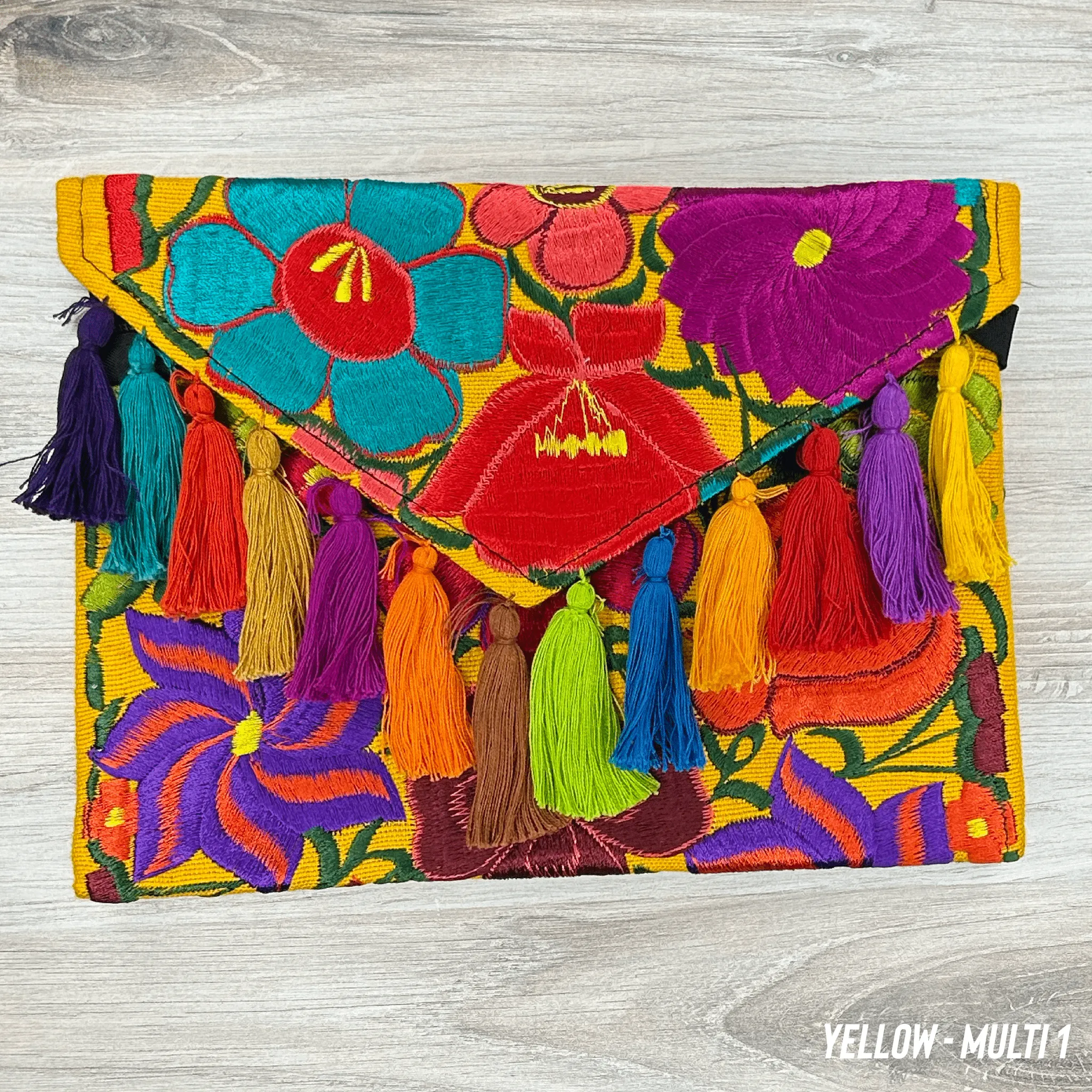 Mexican Embroidered Crossbody Clutch - Multicolor Zinnia