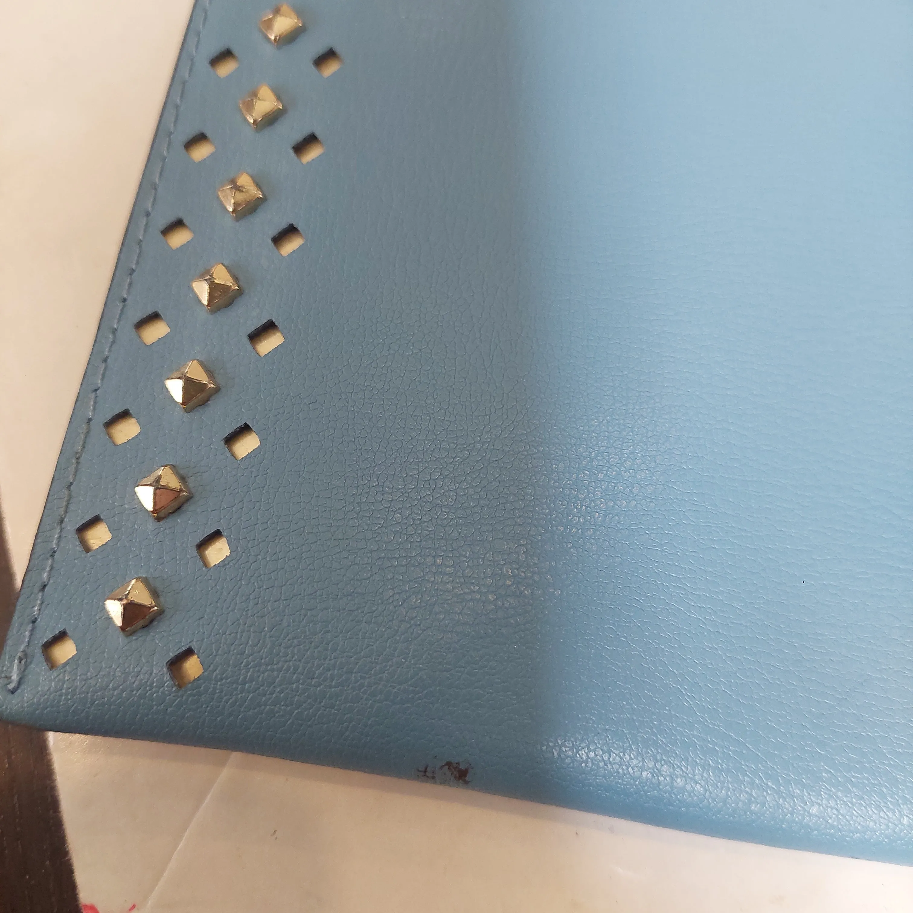 Michael Kors Blue Leather Gold Studded Wristlet | Pre Loved |