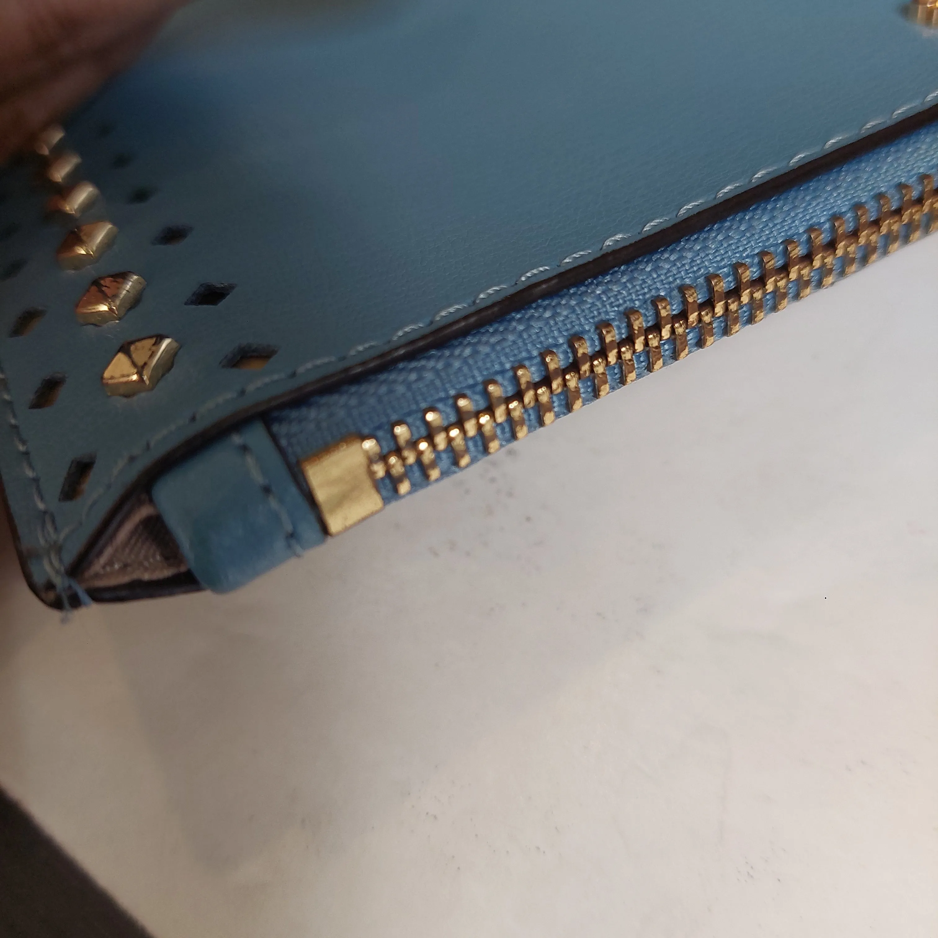 Michael Kors Blue Leather Gold Studded Wristlet | Pre Loved |