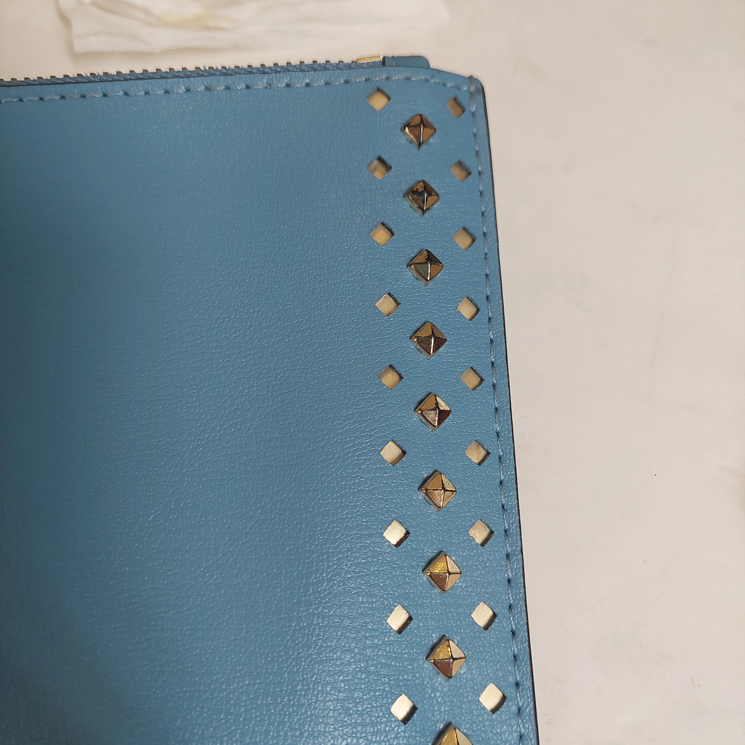 Michael Kors Blue Leather Gold Studded Wristlet | Pre Loved |