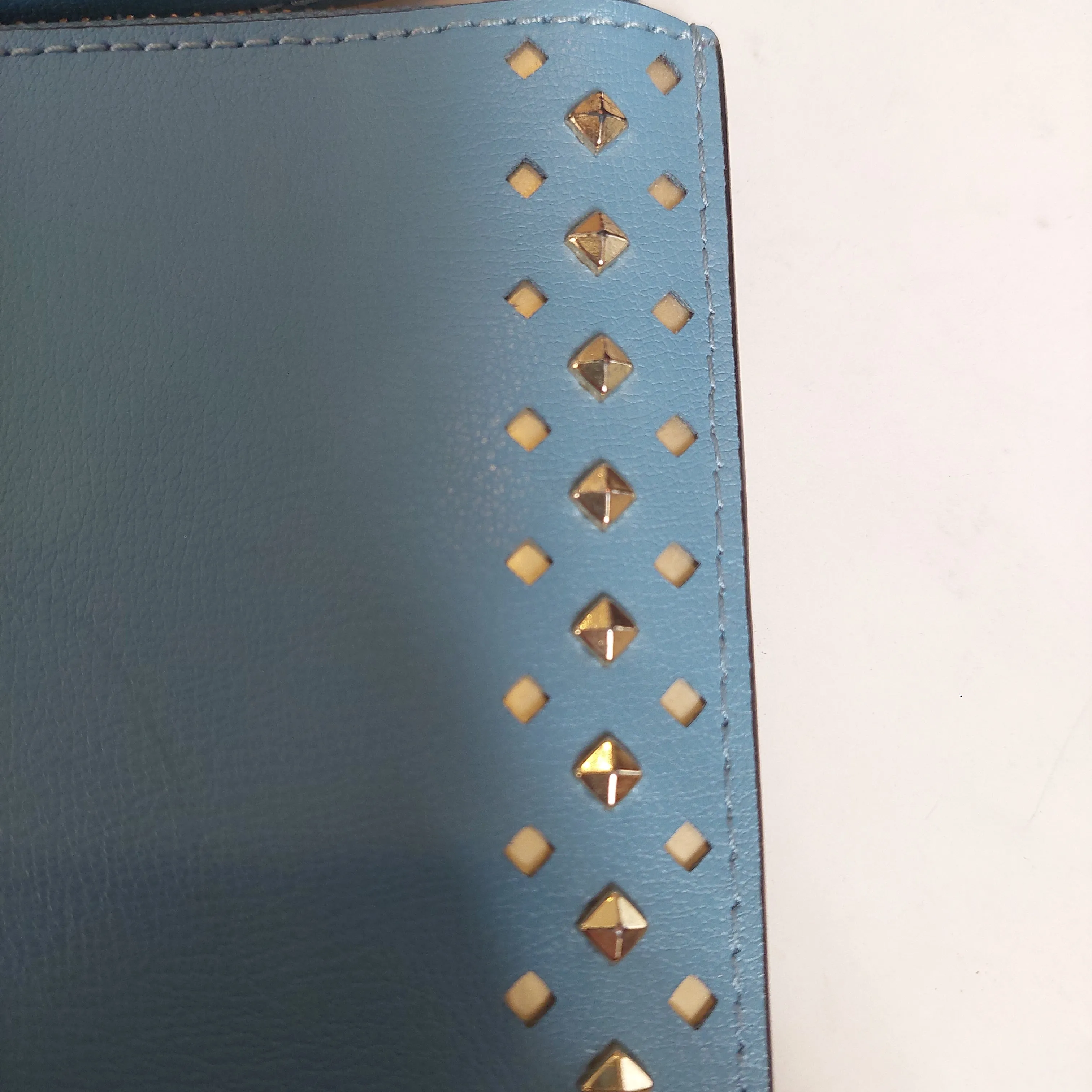 Michael Kors Blue Leather Gold Studded Wristlet | Pre Loved |