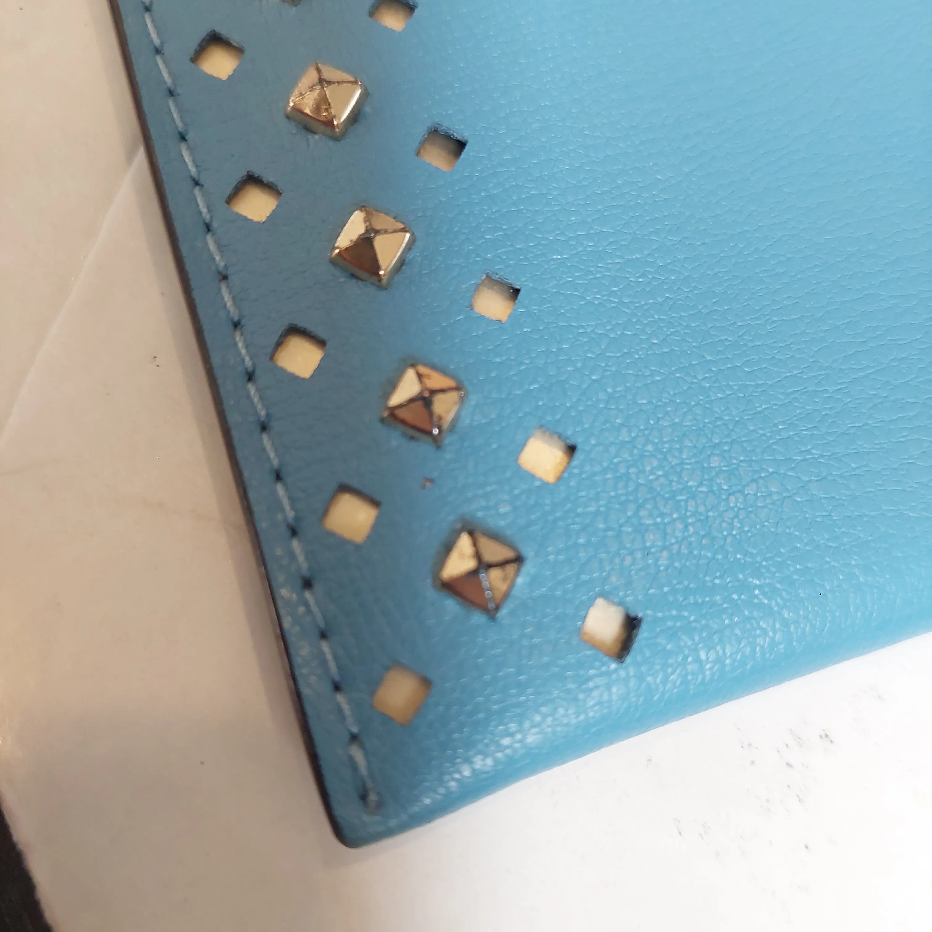 Michael Kors Blue Leather Gold Studded Wristlet | Pre Loved |