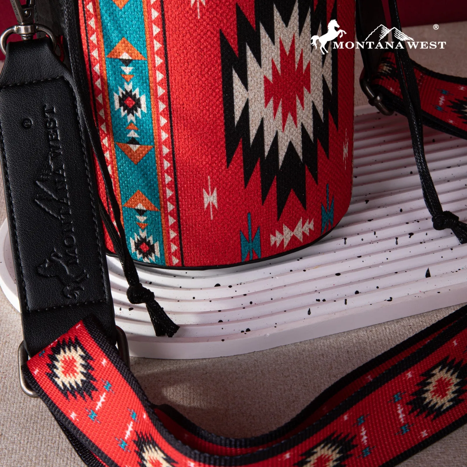 Montana West Aztec Drawstring Bucket Crossbody Bag