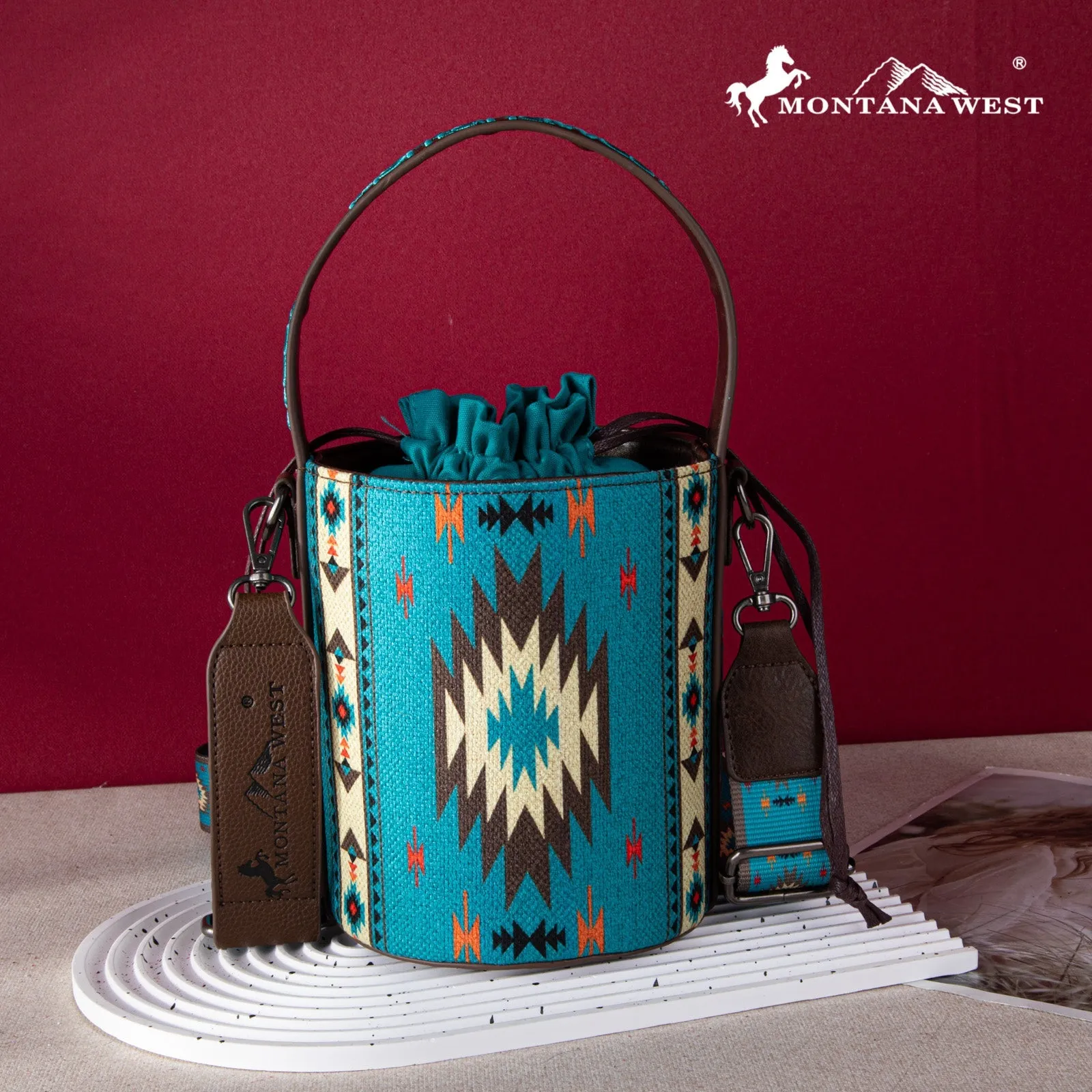 Montana West Aztec Drawstring Bucket Crossbody Bag