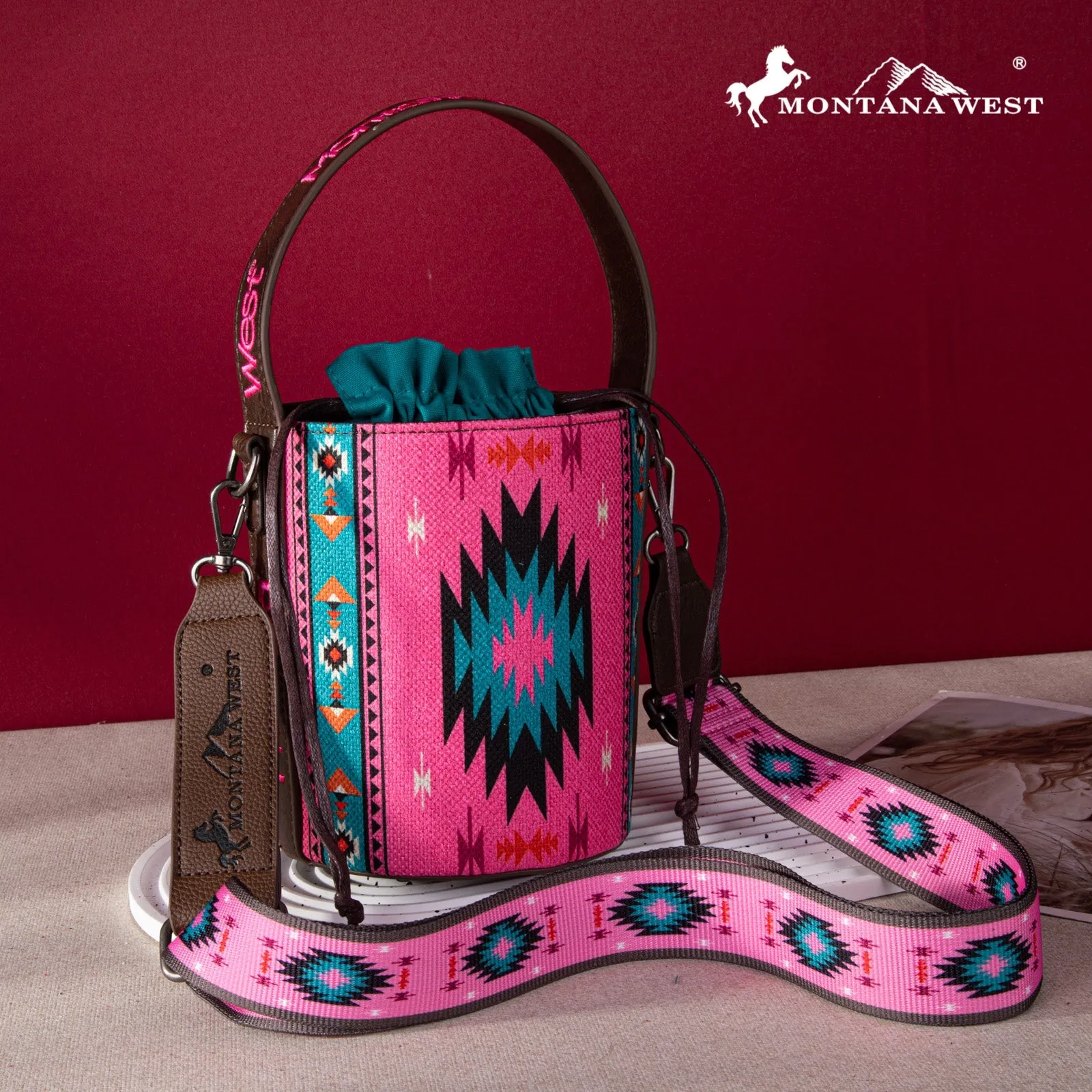 Montana West Aztec Drawstring Bucket Crossbody Bag