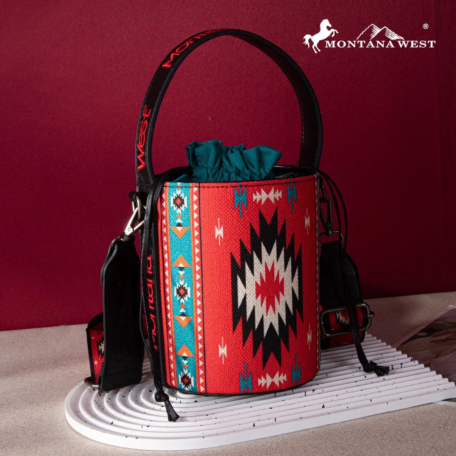 Montana West Aztec Drawstring Bucket Crossbody Bag