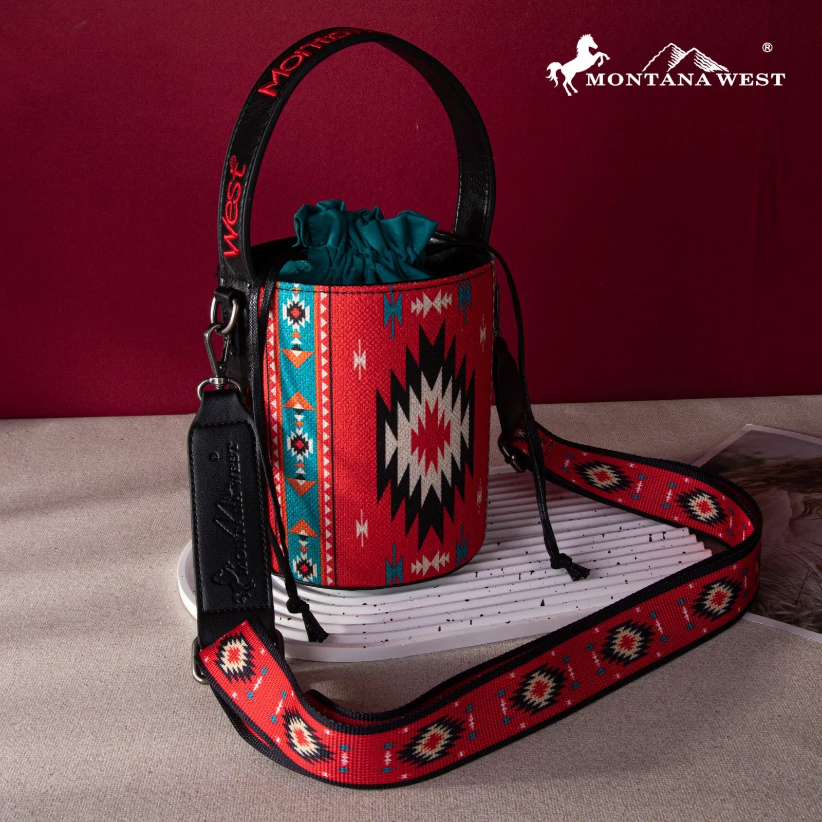 Montana West Aztec Drawstring Bucket Crossbody Bag