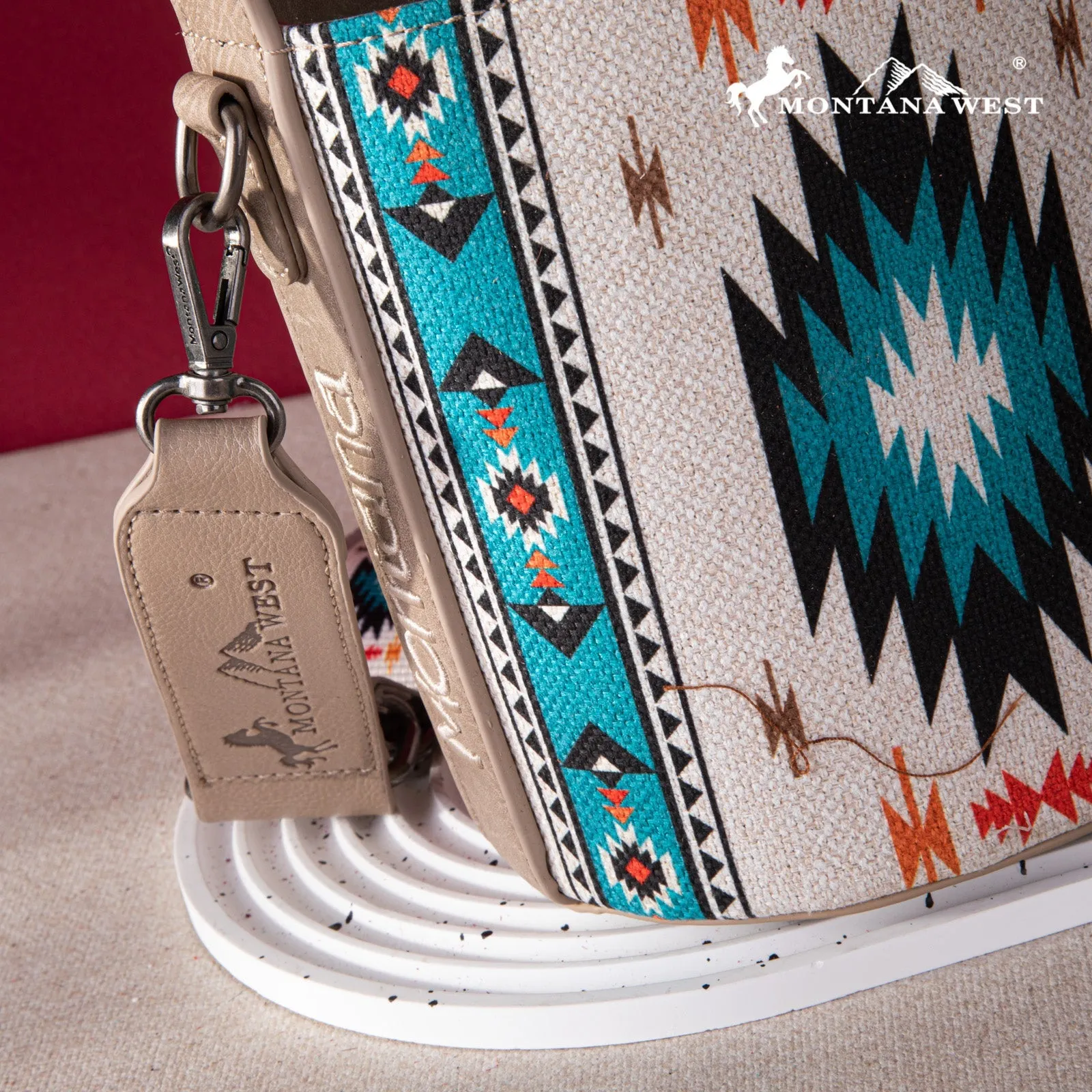 Montana West Aztec Drawstring Bucket Crossbody Bag