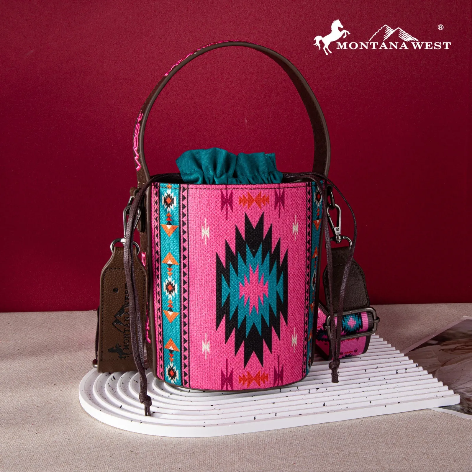 Montana West Aztec Drawstring Bucket Crossbody Bag