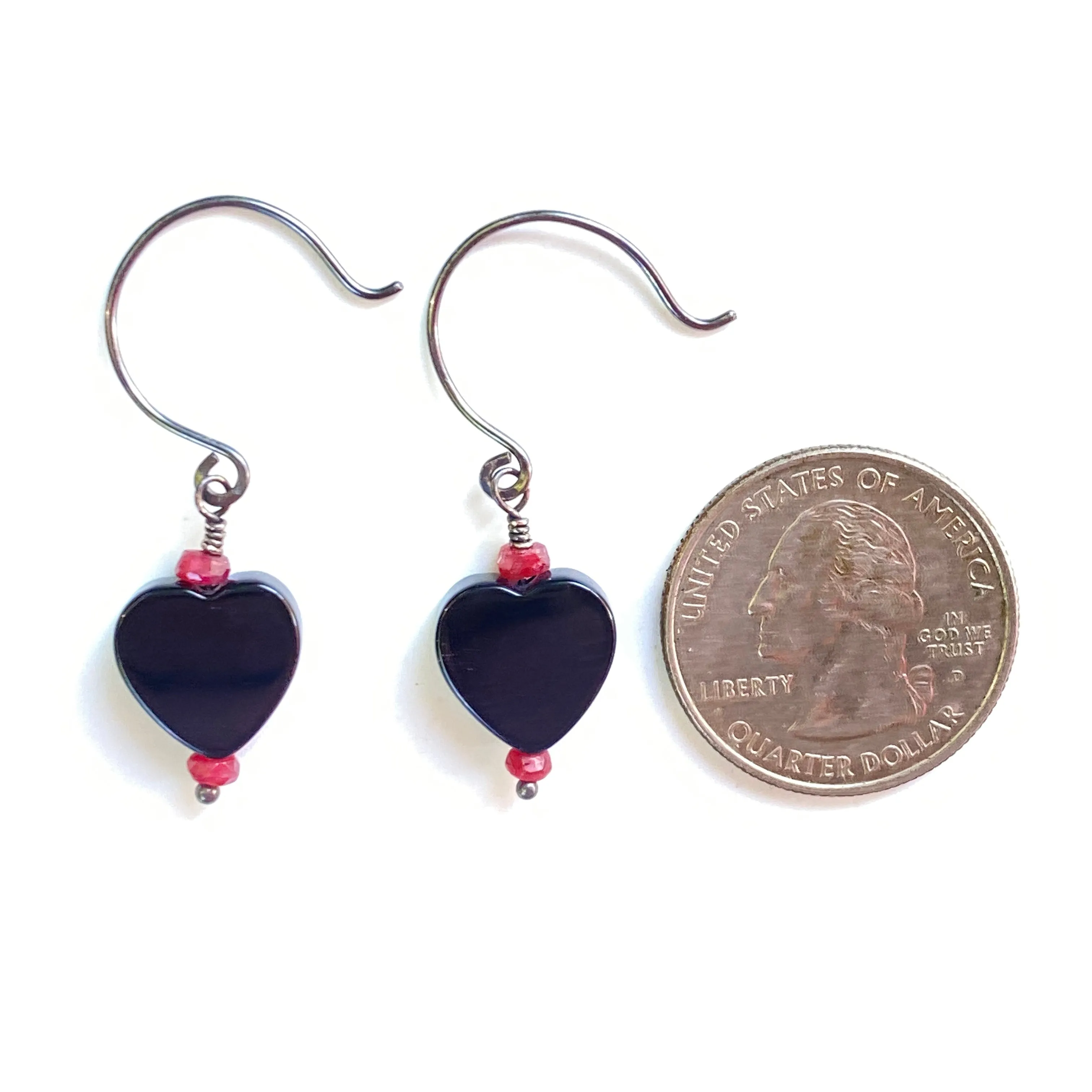 Onyx Heart Earrings With Rubies