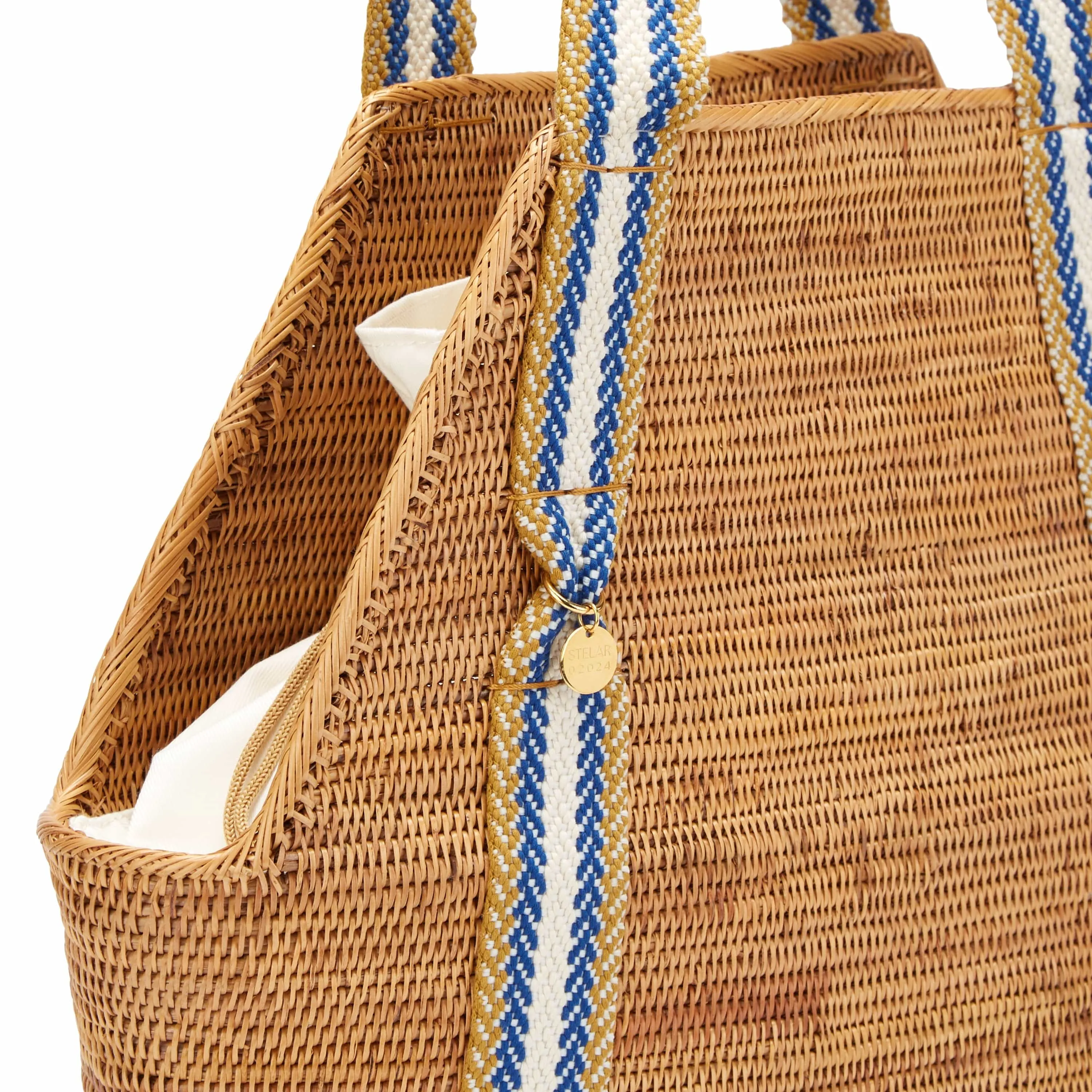 Poso Handwoven Atta Vegan Large Shopper Bag | Natural & Blue Stripe