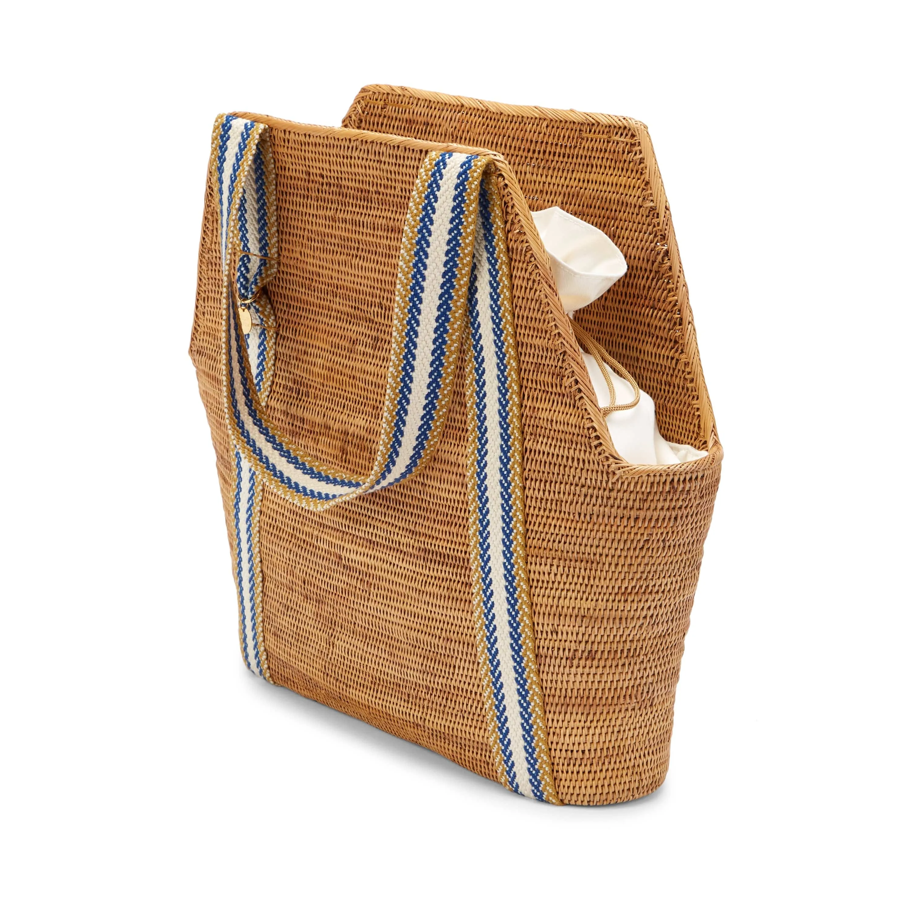 Poso Handwoven Atta Vegan Large Shopper Bag | Natural & Blue Stripe