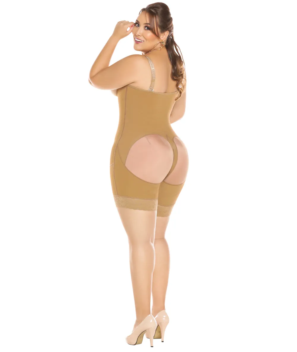 Post Op Compression Garment Open Bust Mid Thigh bodysuit C9018