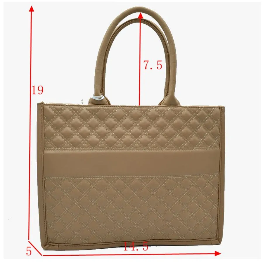 Quilted fashio tote - brown