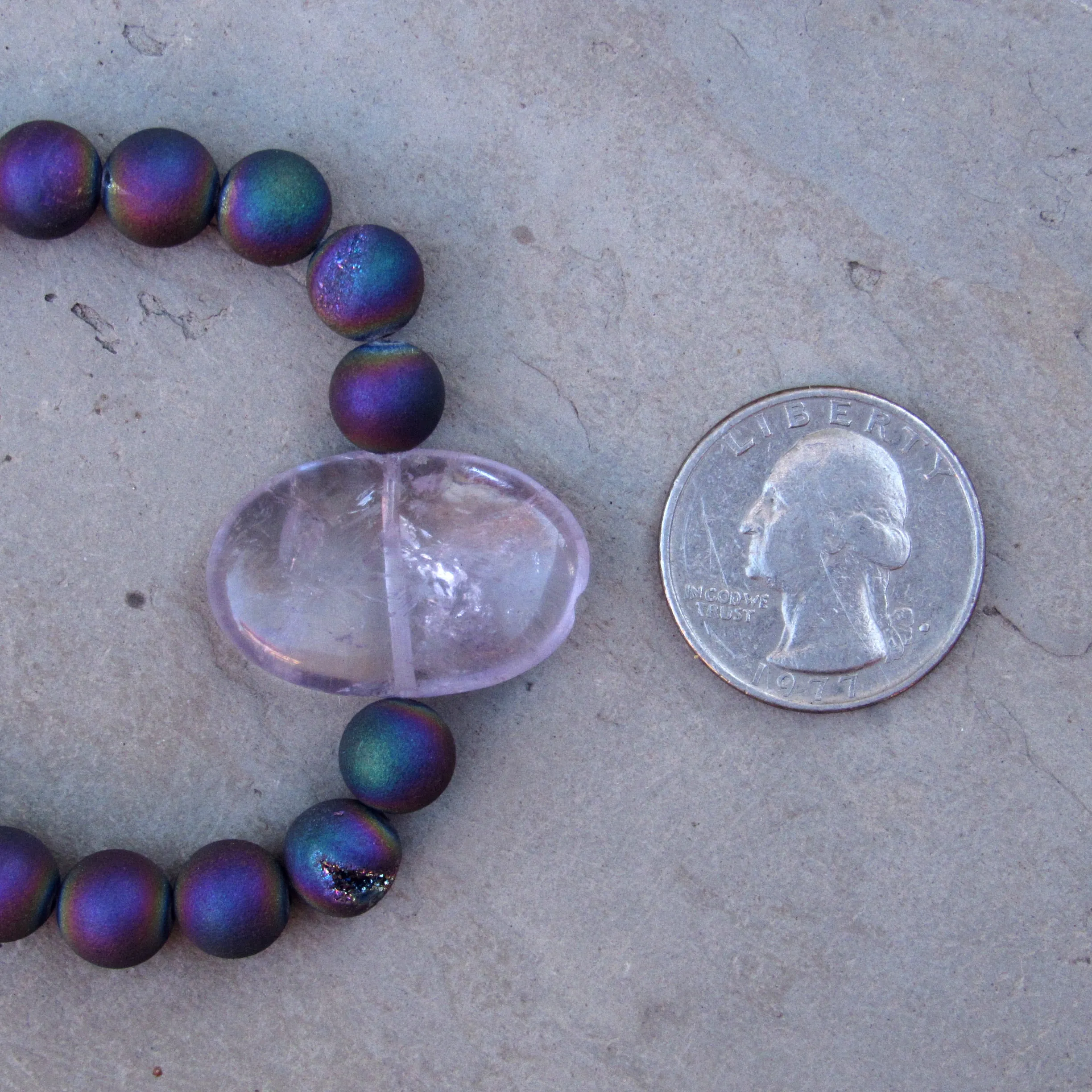 Rainbow Druzy Agate and Amethyst Gemstone Stretch Bracelet