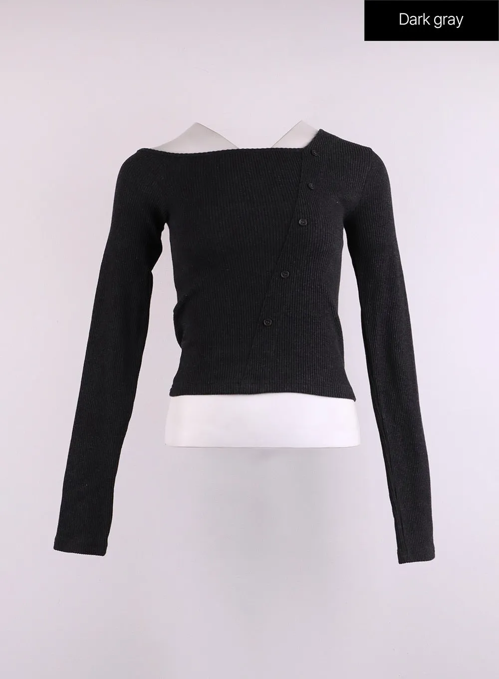 Ribbed Button Long Sleeve Top CJ429