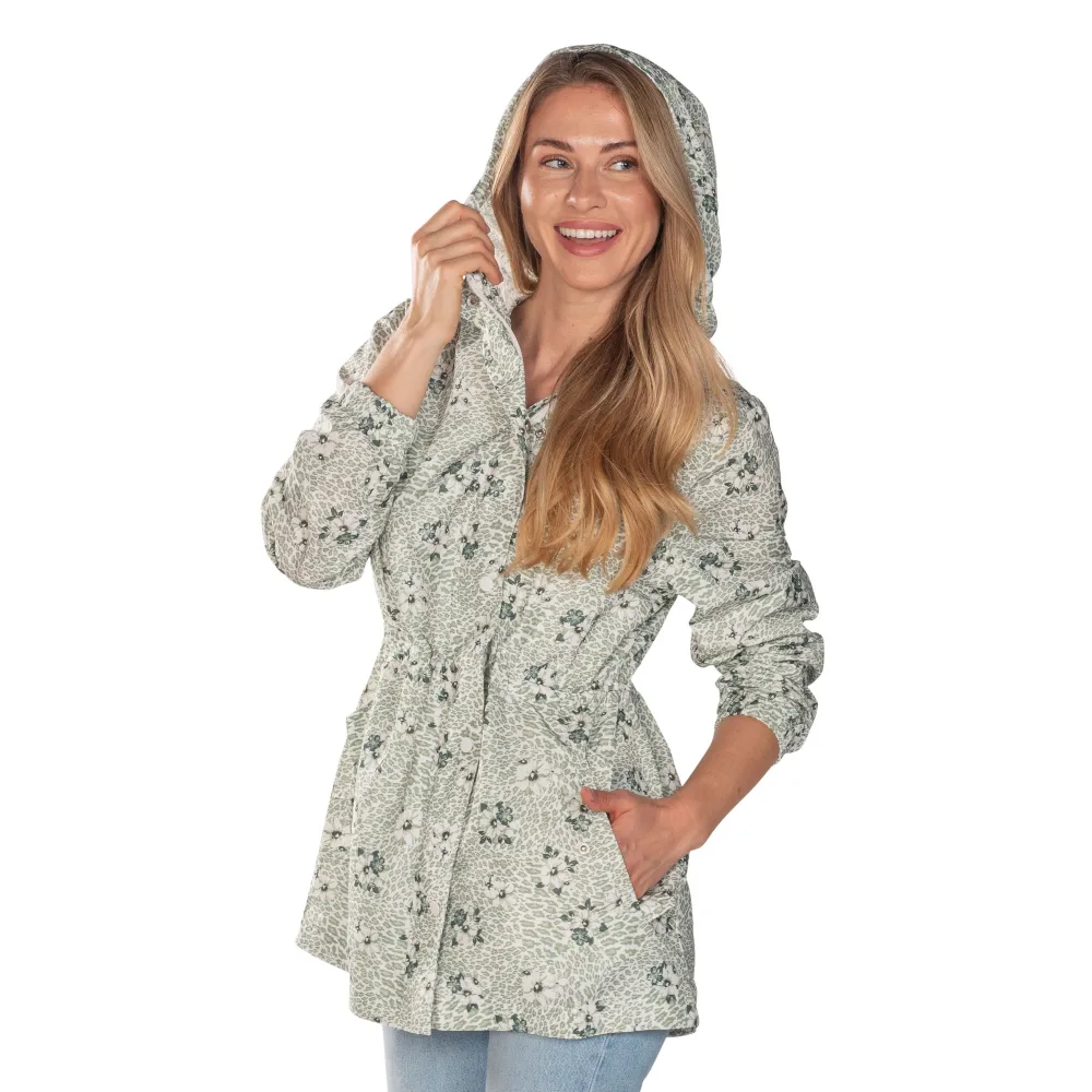 Sage Floral Hooded Drawstring Raincoat