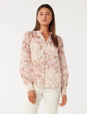 Sloane Trim Spliced Print Blouse