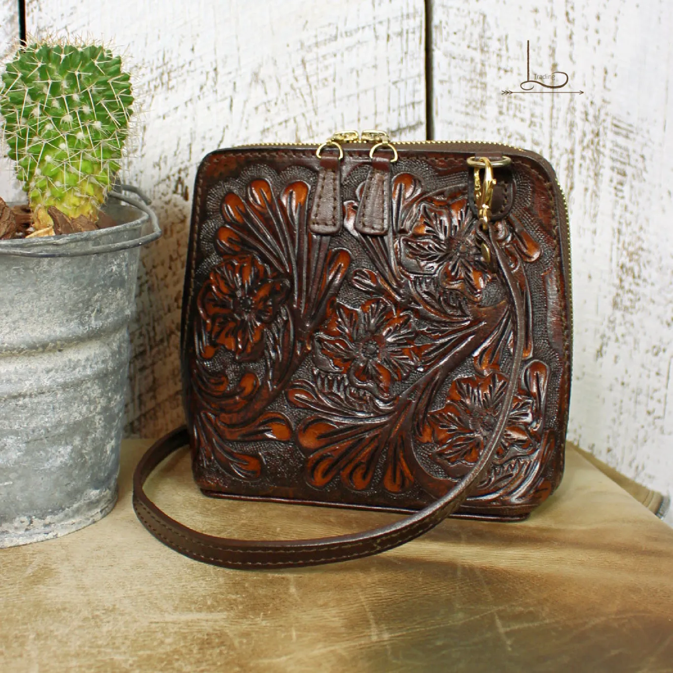 The Catalina Cafe Viejo Tooled Leather Crossbody