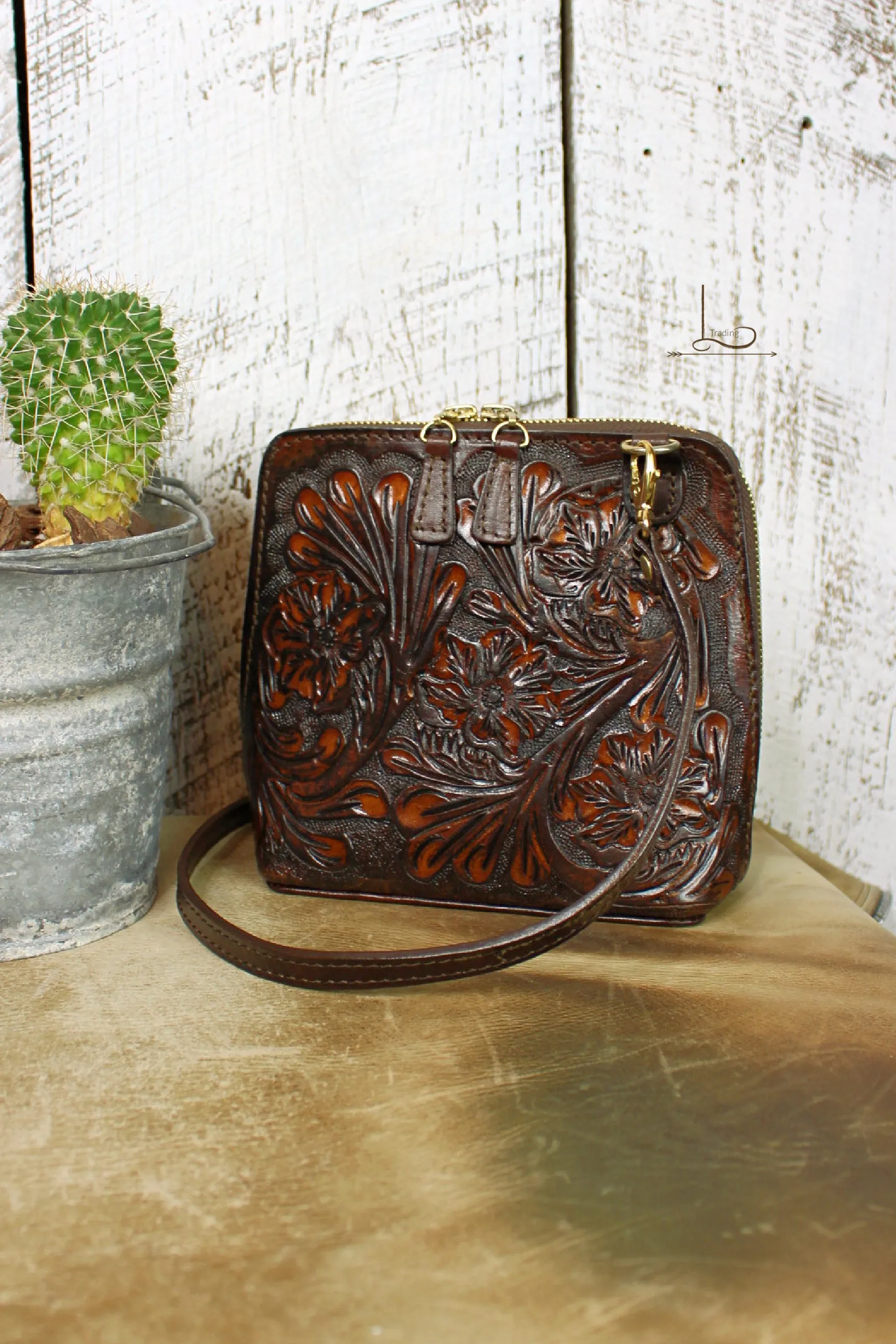 The Catalina Cafe Viejo Tooled Leather Crossbody