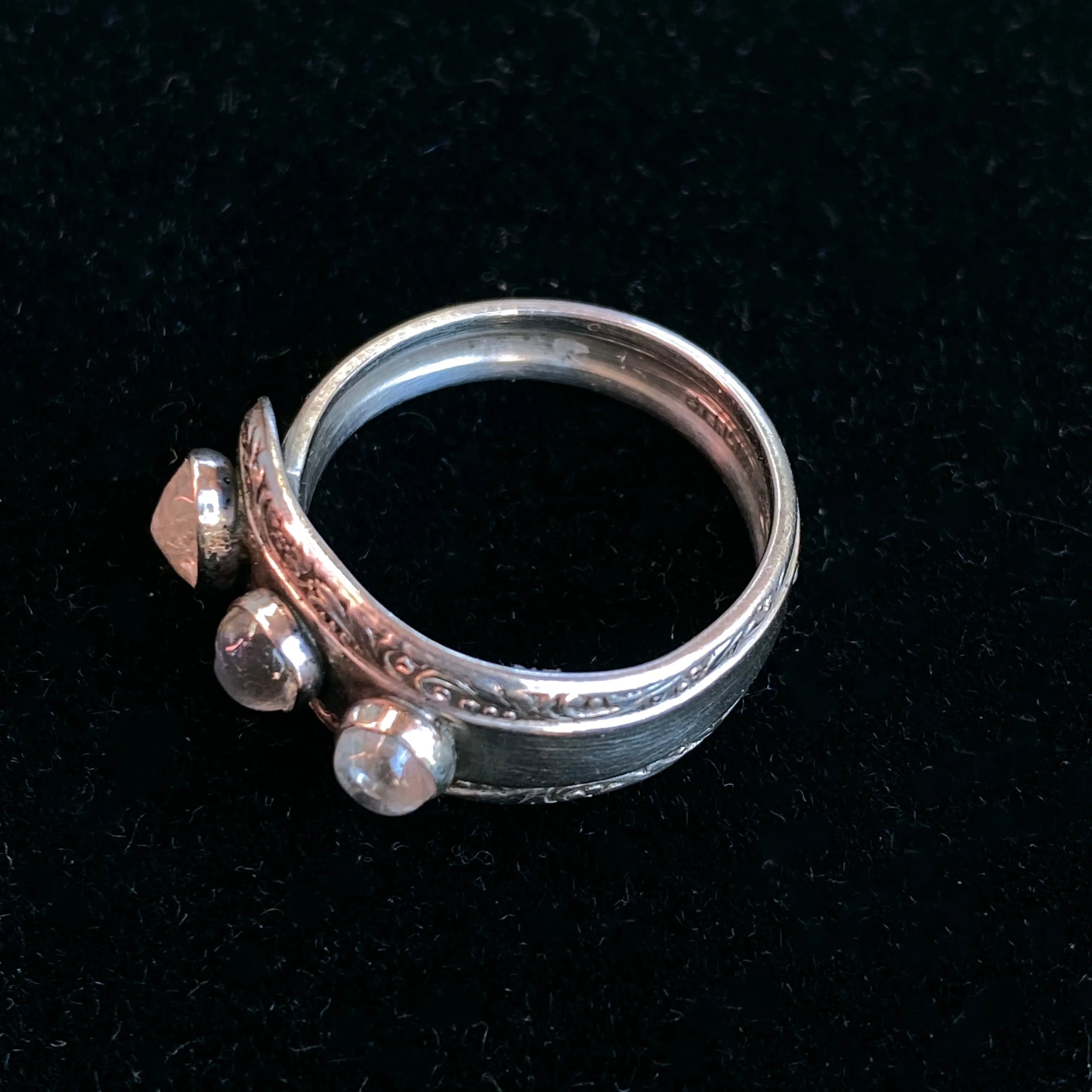 Vintage Sterling Silver Spoon Ring with Moonstone gemstones.