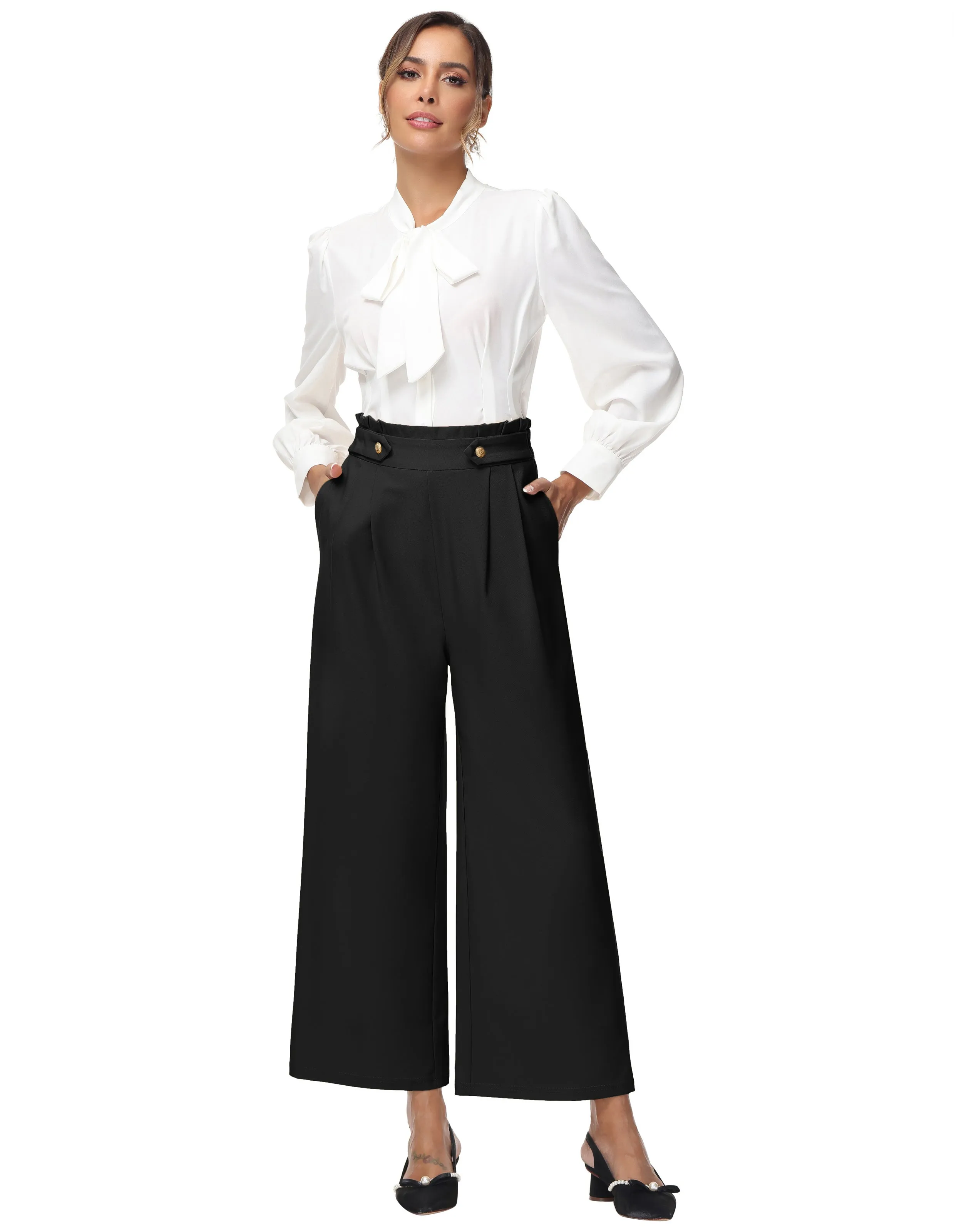 Wide Leg Pants High Waisted Paper Bag Business Casual Pants