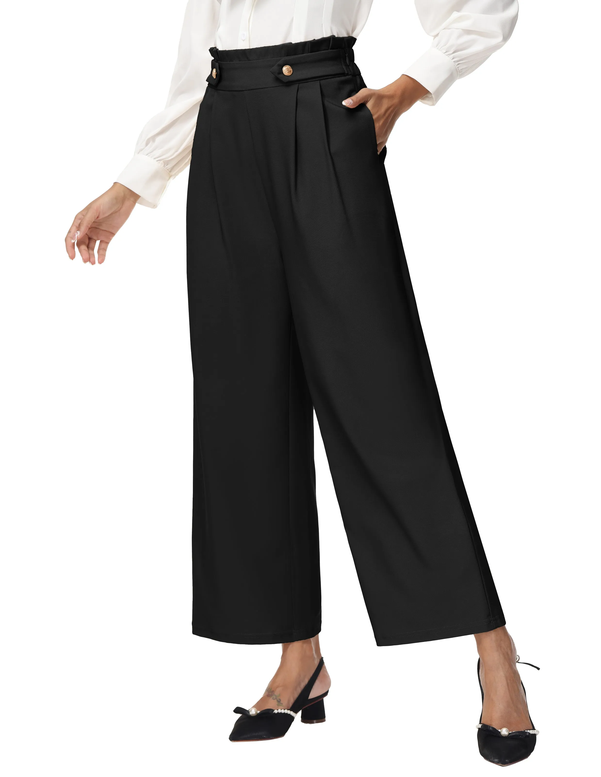 Wide Leg Pants High Waisted Paper Bag Business Casual Pants