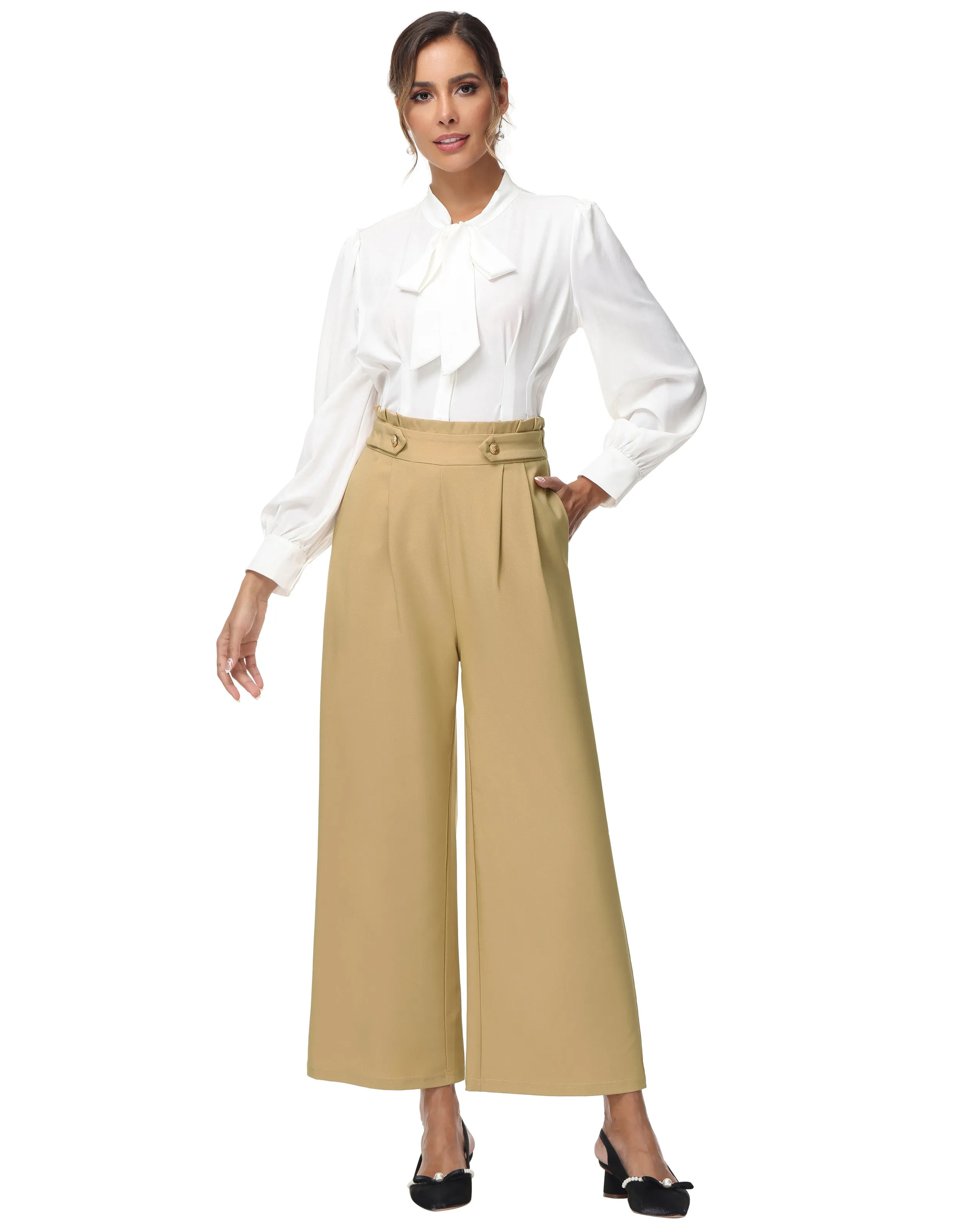 Wide Leg Pants High Waisted Paper Bag Business Casual Pants