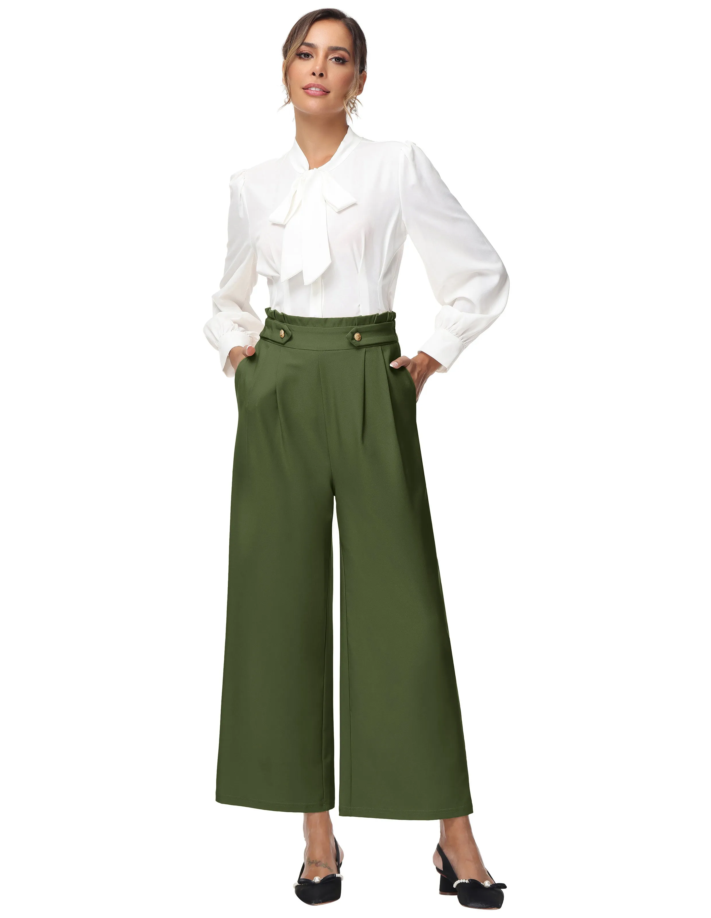 Wide Leg Pants High Waisted Paper Bag Business Casual Pants