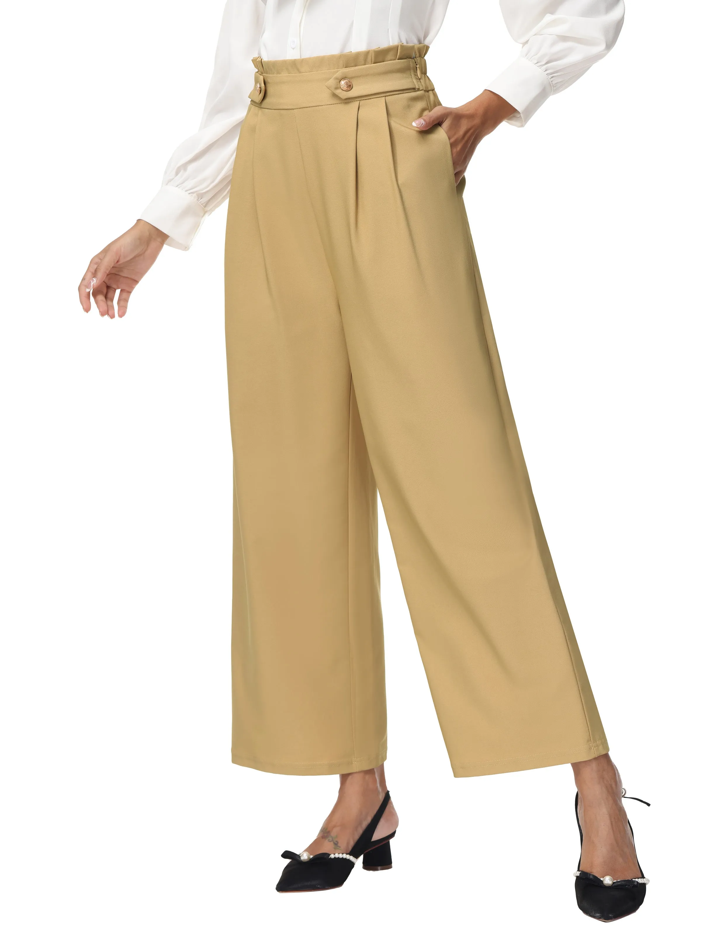 Wide Leg Pants High Waisted Paper Bag Business Casual Pants