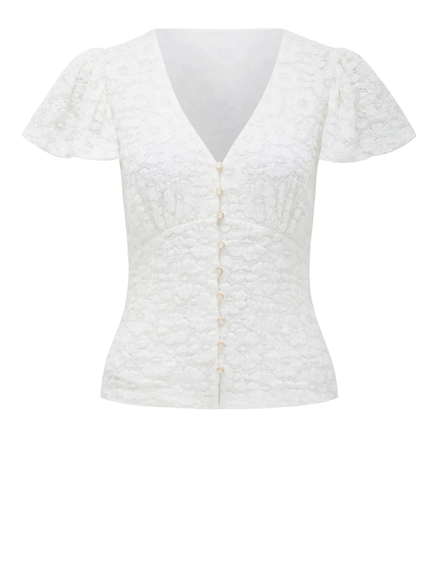 Chic Yara Flutter Sleeve Lace Top in Ivory