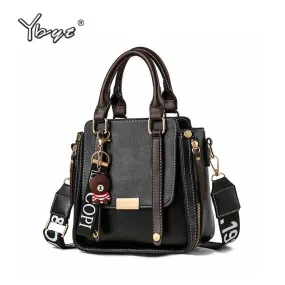 Ybyt Vintage Hard PU Leather Front Flap Designer Handbag Zipper Decorative Bucket Bag